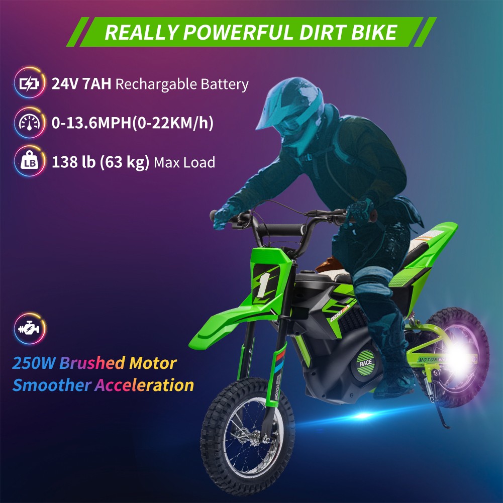 GARVEE 24V Electric Dirt Bike,250W Motor, 12″ Tires,22KM/H,Rear Shock Absorption