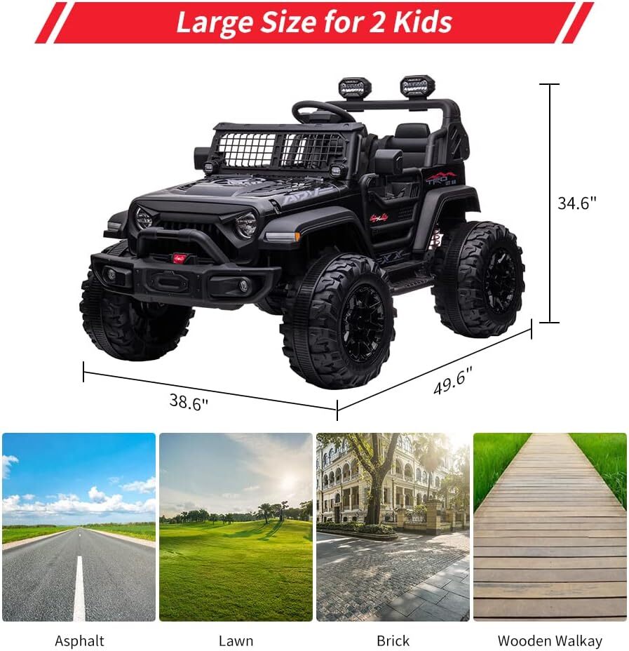 2 Seats 24V Kids Ride On Car with Remote Control Large Seat Black