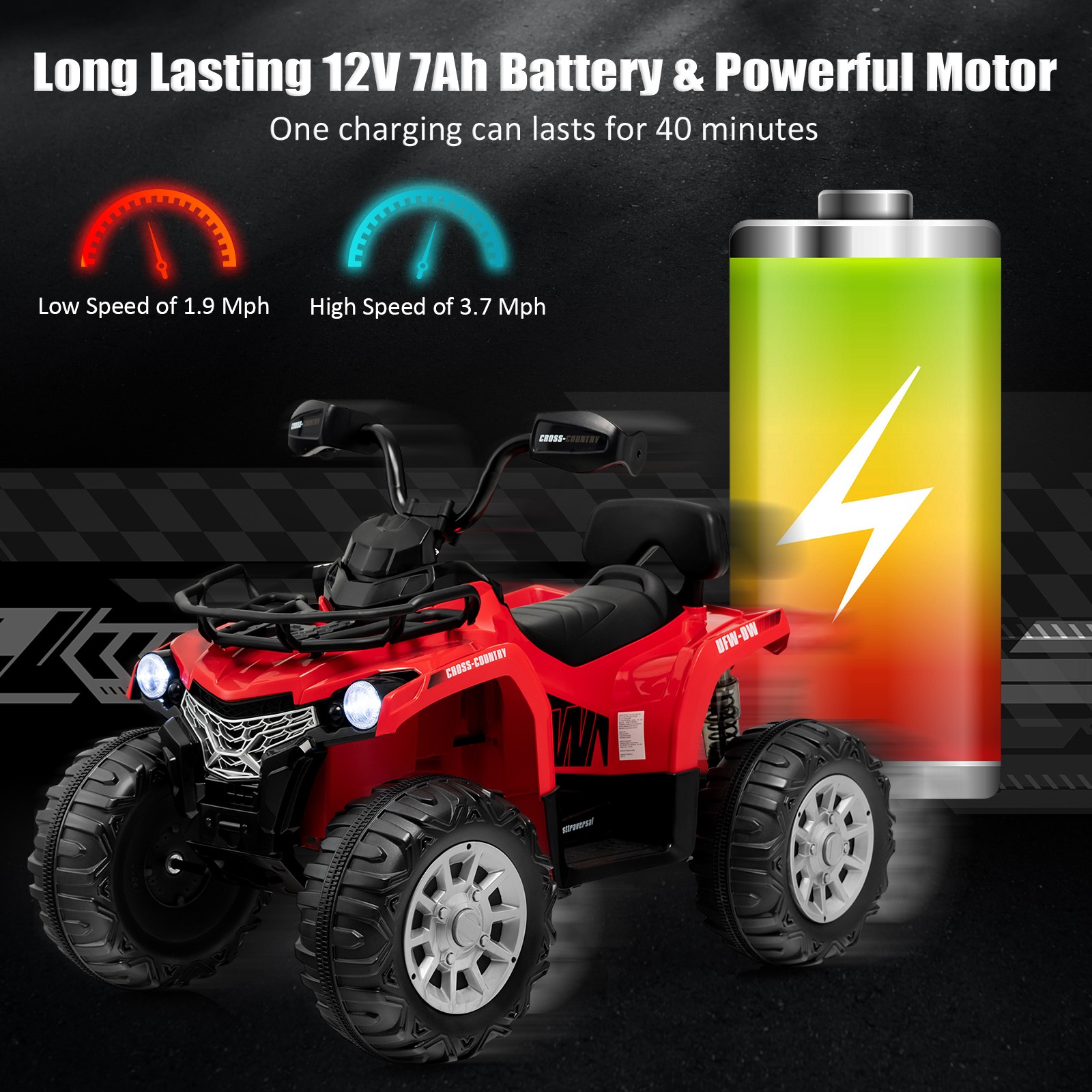 12V 2 Speeds Kids Ride ATV Electric 4-Wheeler Quad w/ Mp3 & Headlights Red