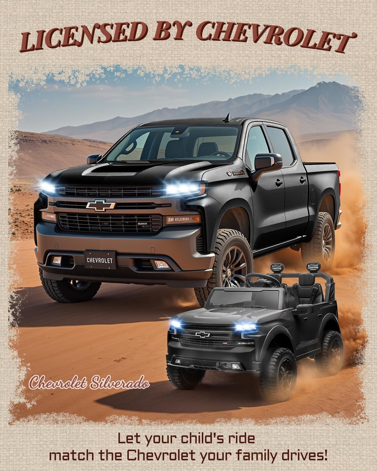 24V 2 Seater Ride on Toys Licensed Chevrolet Silverado, Electric Vehicle with Re