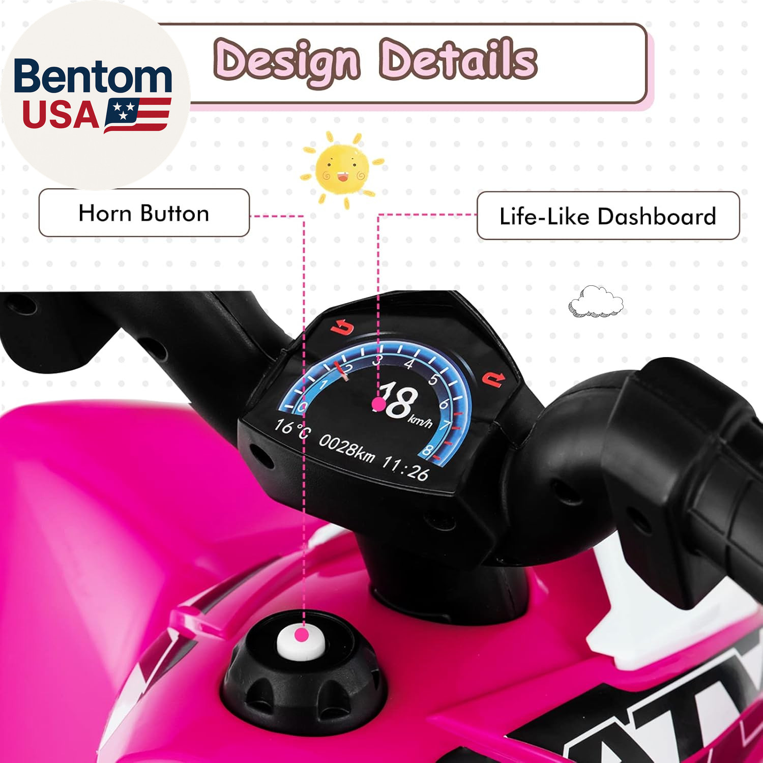 Kids Ride on ATV, 6V Electric Vehicle for Toddlers, 4 Wheeler Battery Powered Mo