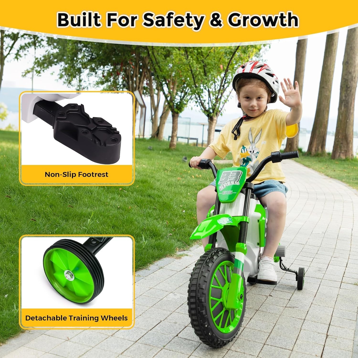 TOBBI 12V Electric Motorcycle for Kids, Motorized Vehicles w/ Training Wheels