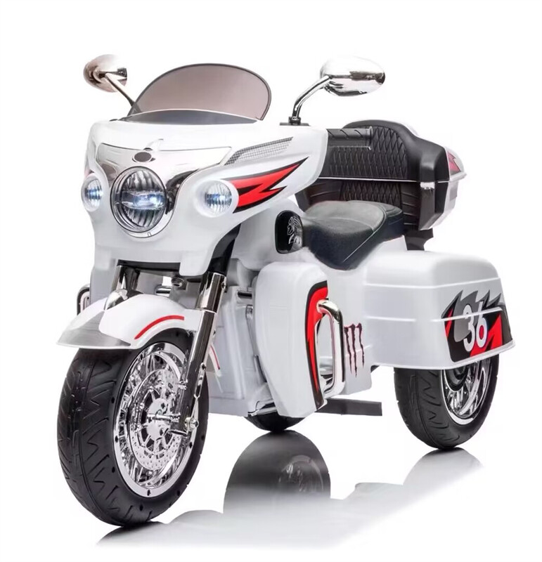 12V Kid Motorcycle Ride On Toy Key Start 3-Wheel 2-Seat Motorbike for 3-6 White