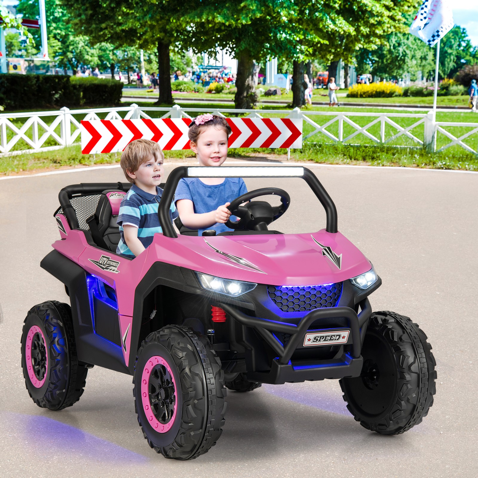 2-Seater Kids 12V Ride On UTV RC Electric Vehicle Suspension w/ Lights & Music