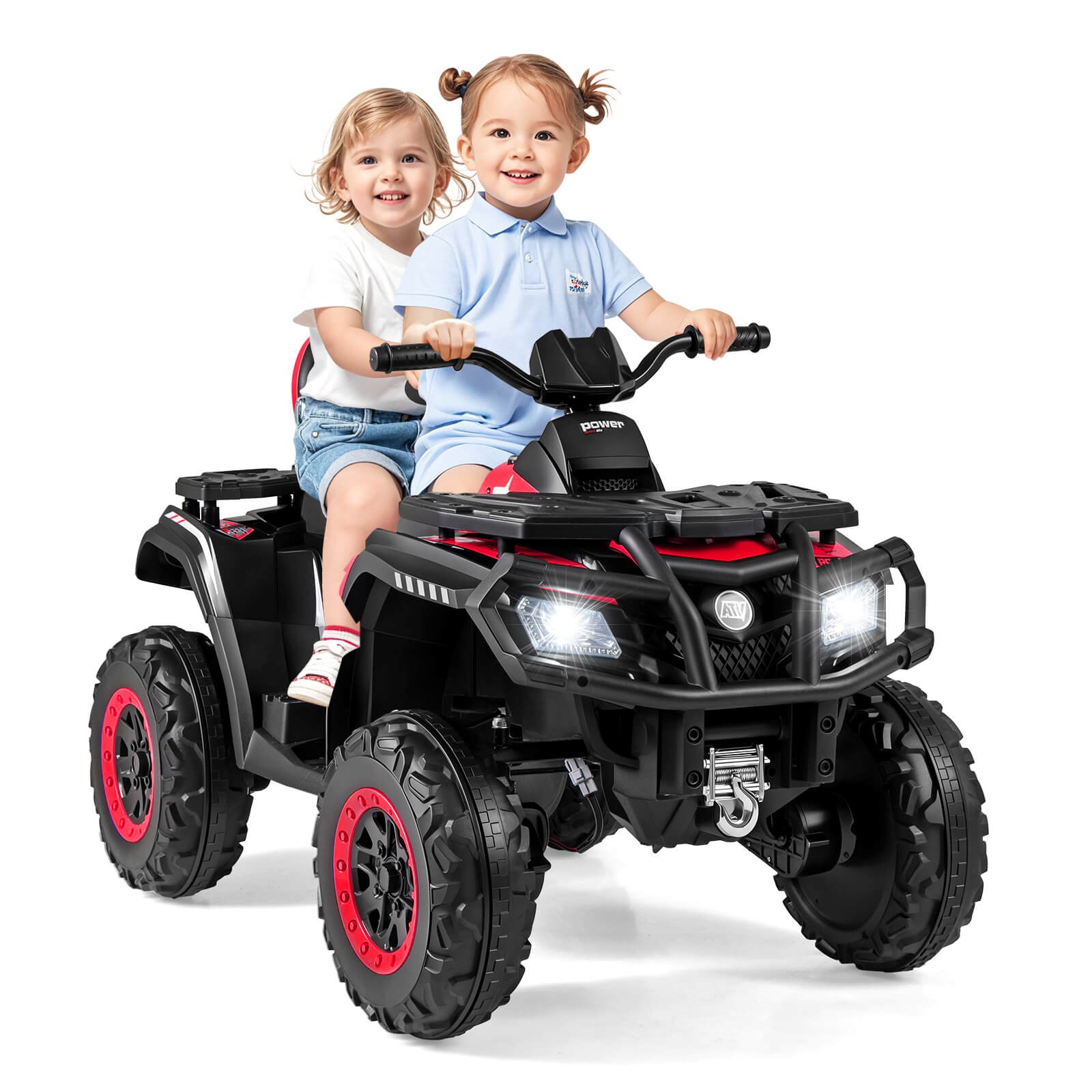 24V 2-Seater 4-Wheeler Quad Electric Vehicle w/ 4 Motors, Soft Start LED Lights