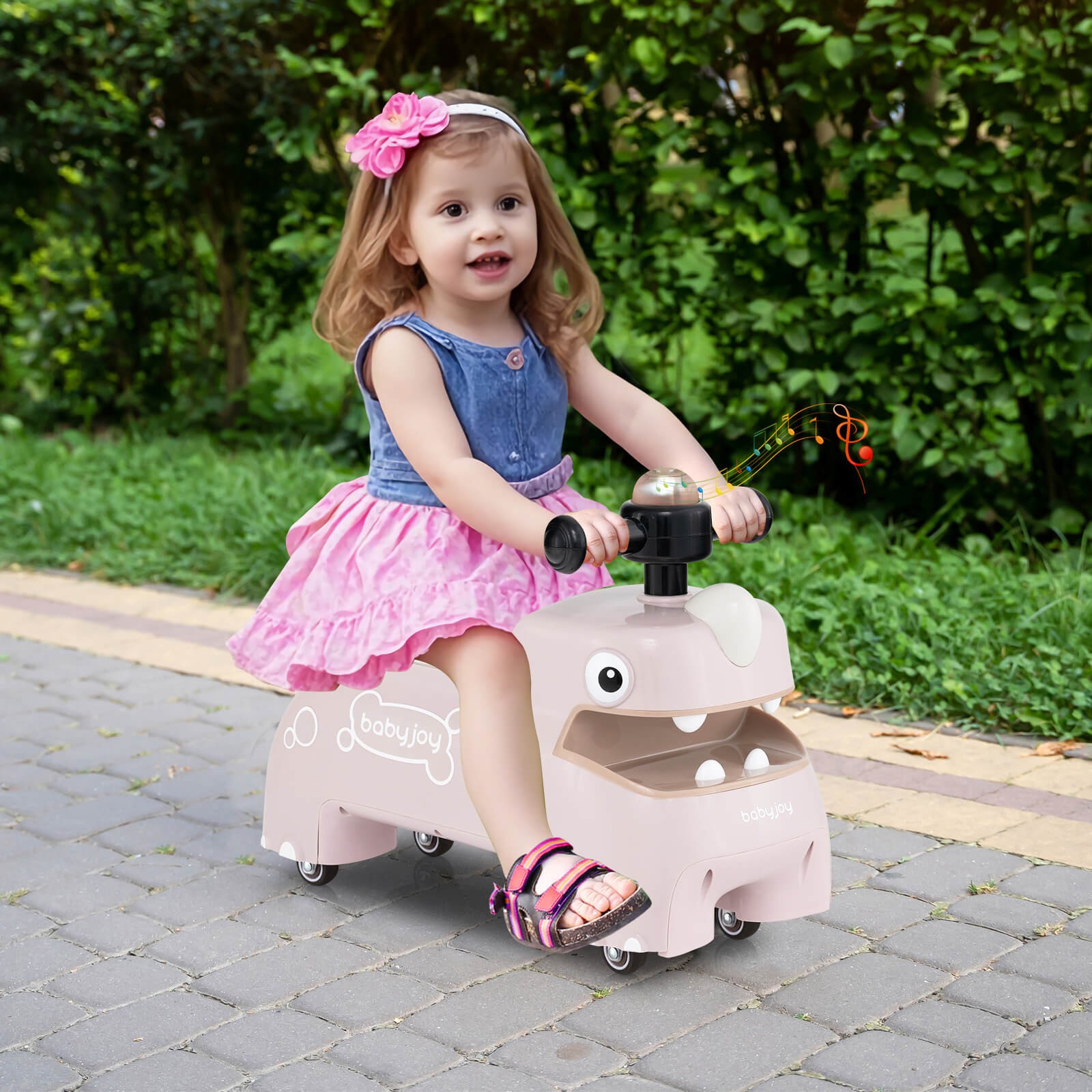 Ride on Toy Baby Dinosaur Sliding Car w/ 4 Universal Casters Under-Seat Storage