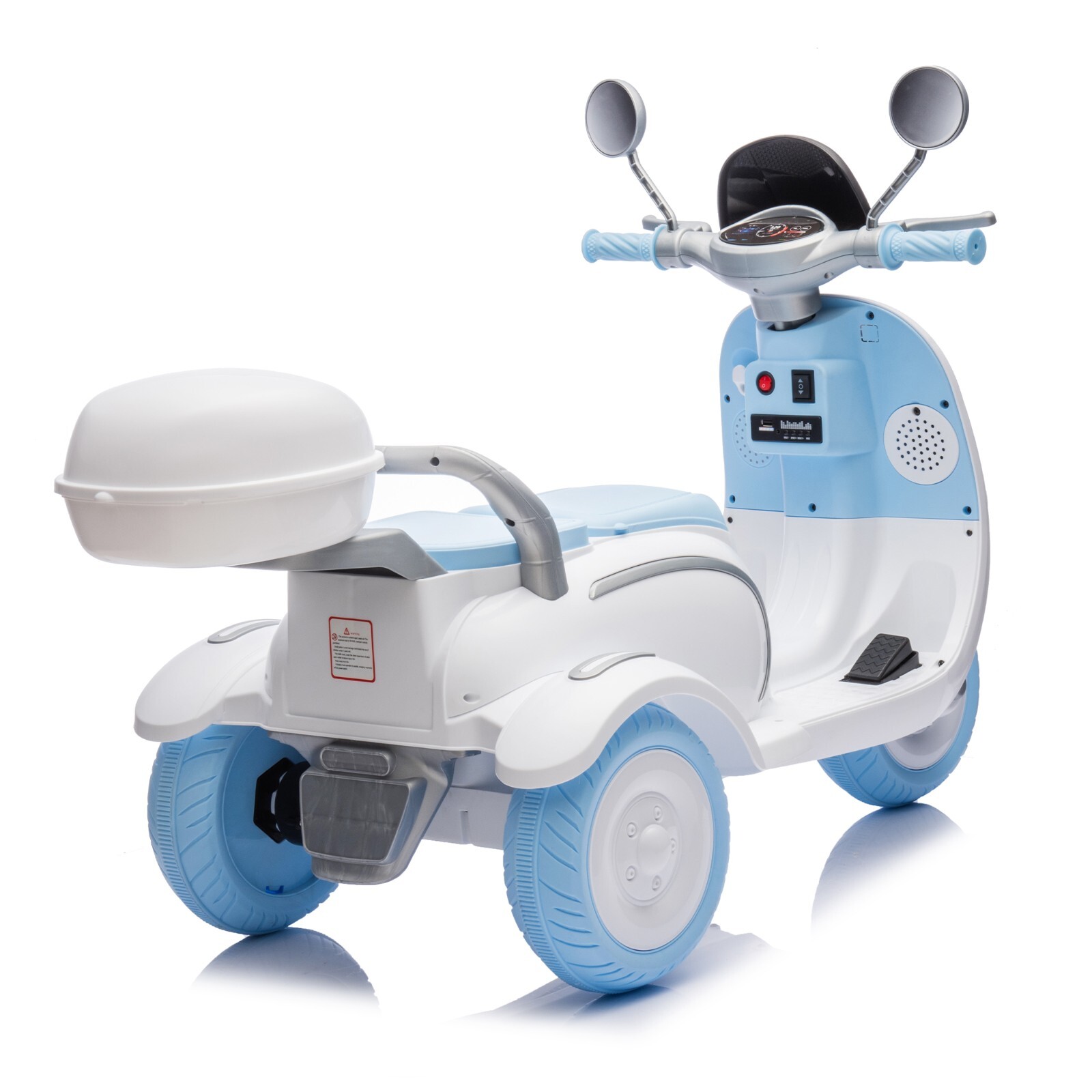 Kids 2-Seater Ride-On Motorcycle 12V with 2 Motors – 3-Wheel, USB, for 3-6, Blue