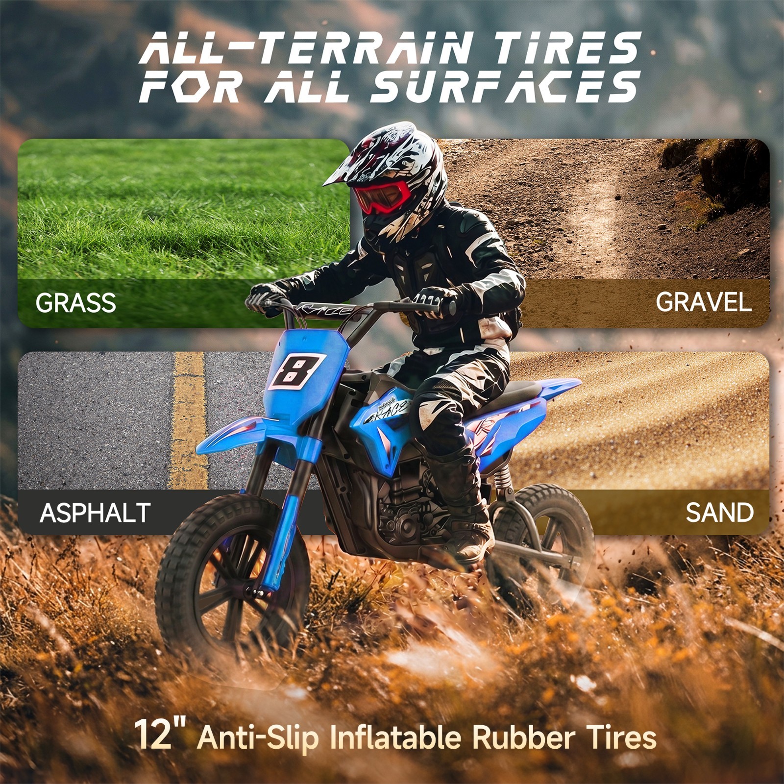 Kids Motorcycle Electric Dirt Bike 24V Brushless Motor 11MPH Speed 12″ Air Tires