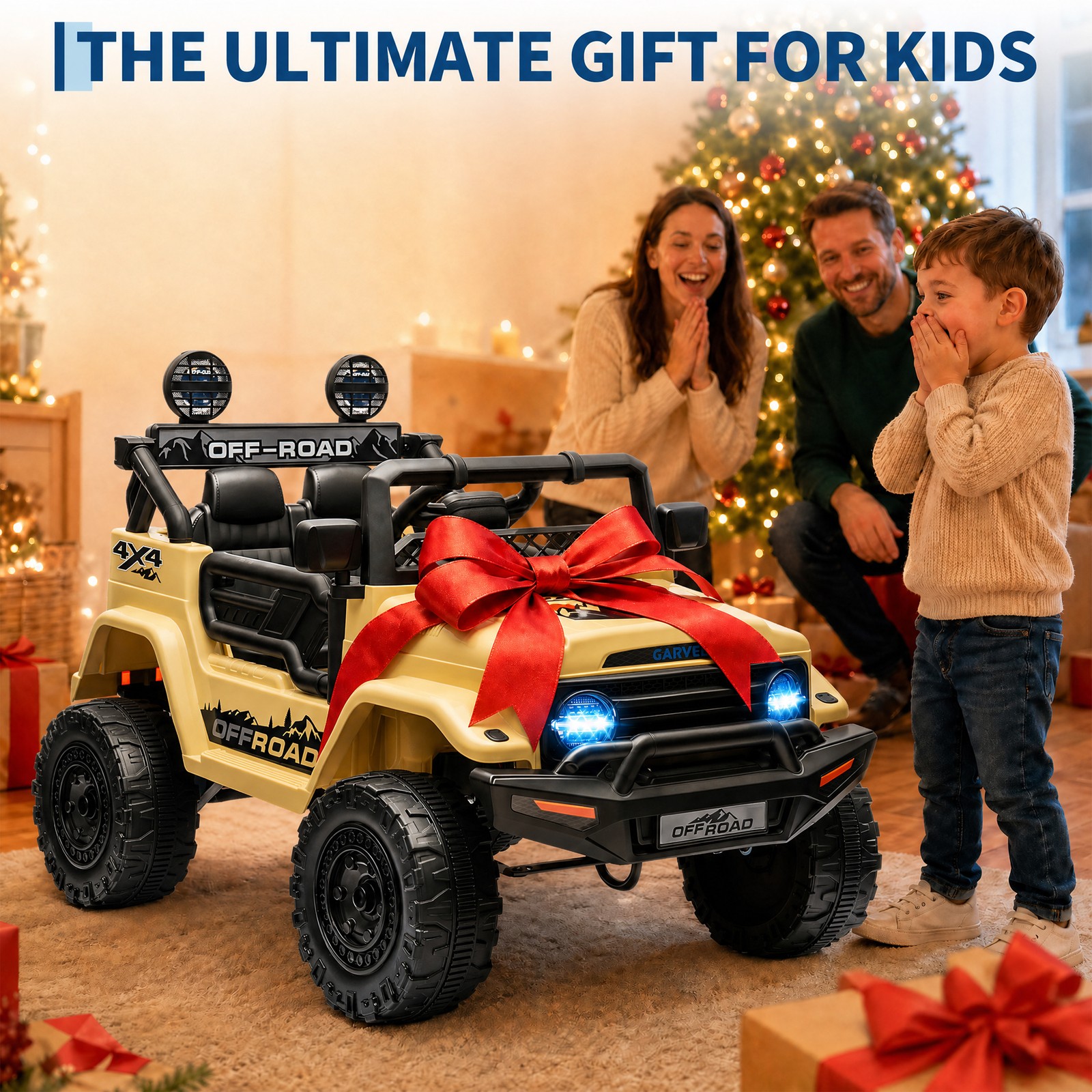 RC Ride on Truck Car 12V Kids Electric Vehicles,LED Lights,Bluetooth,3 Speeds