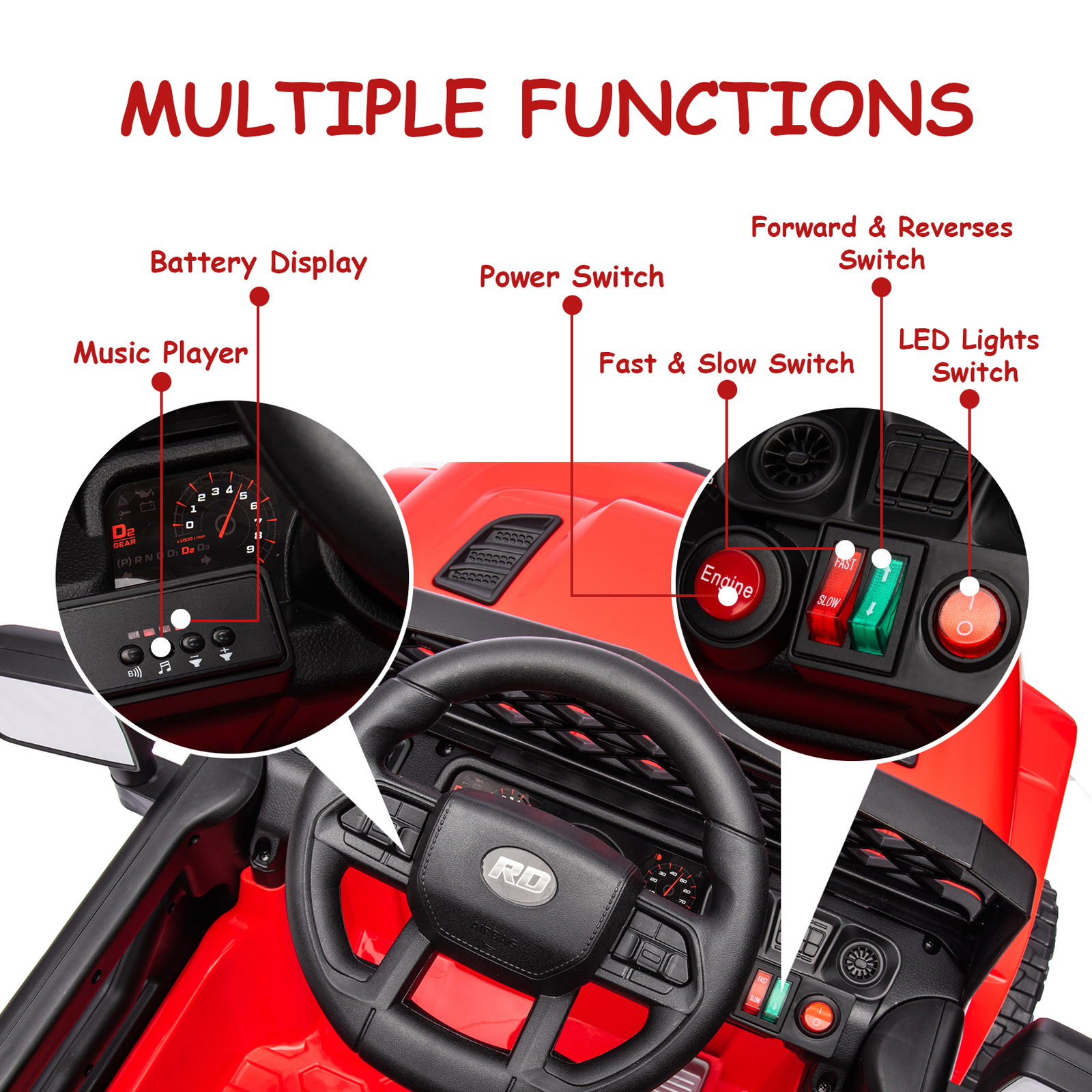 Kid Ride On Truck Electric Car with Remote Control, 4-Wheel Suspension,LED,Music