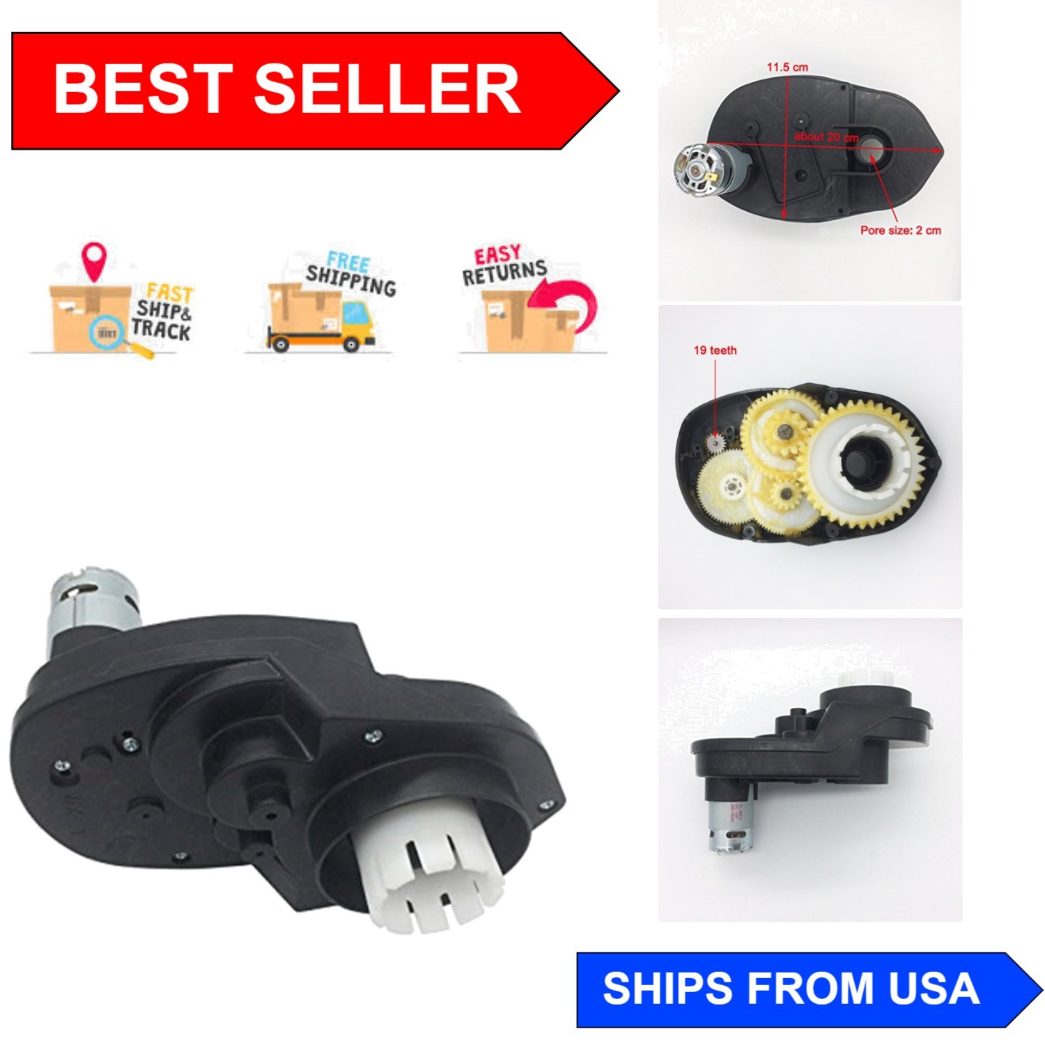 RS550 12 Volt Electric Motor Gearbox – Durable Upgrade for Powered Ride-On Cars