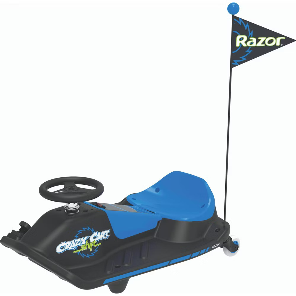 Razor 12V Crazy Cart Shift Electric Drifting Go Kart – Blue/Black