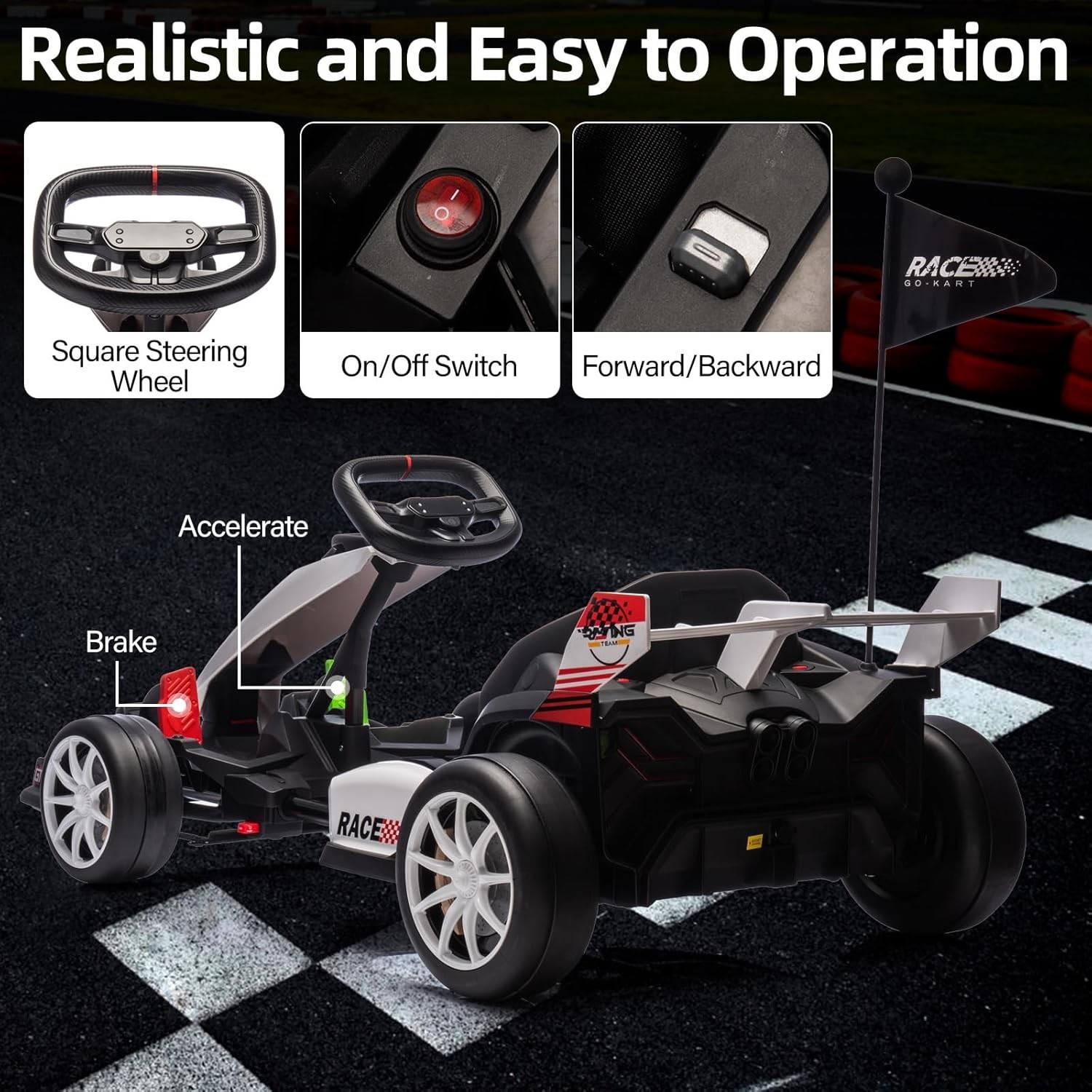 24V Electric Go Kart for Kids High Speed Drifting Car Ride On Go Kart Racing Toy