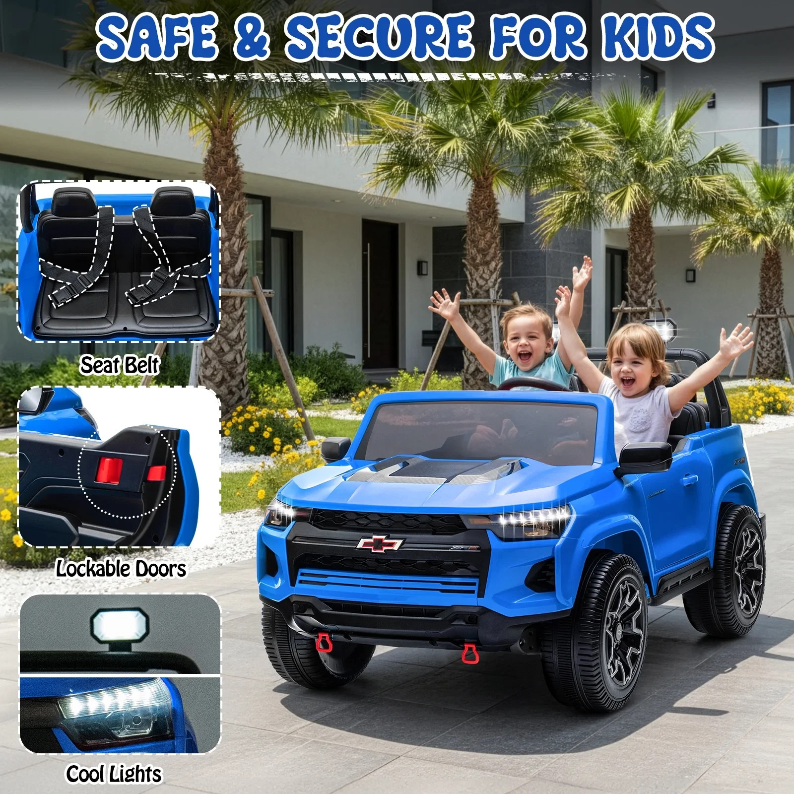 24V RideChevrolet Silverado 2-Seater Electric Truck Kids Toy W/Bluetooth