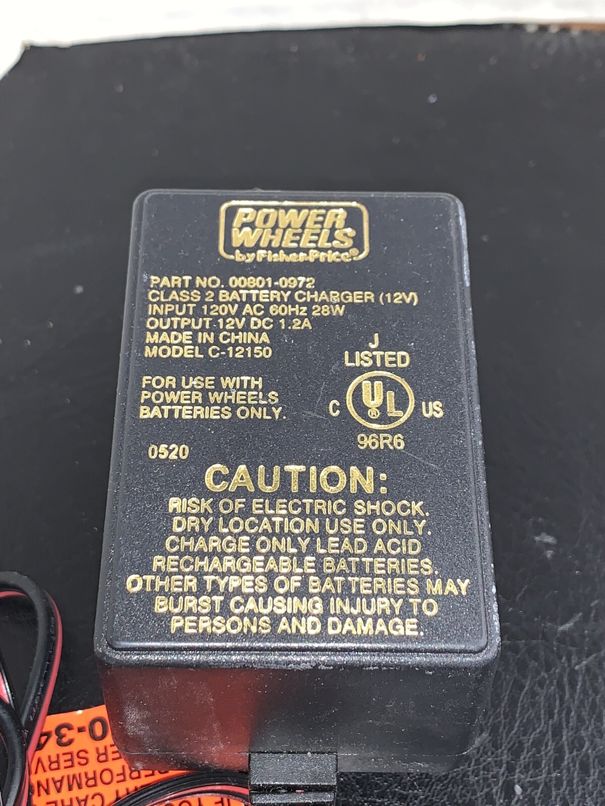 POWER WHEELS BATTERY CHARGER BY FISHER PRICE 00801-0972 12V DC