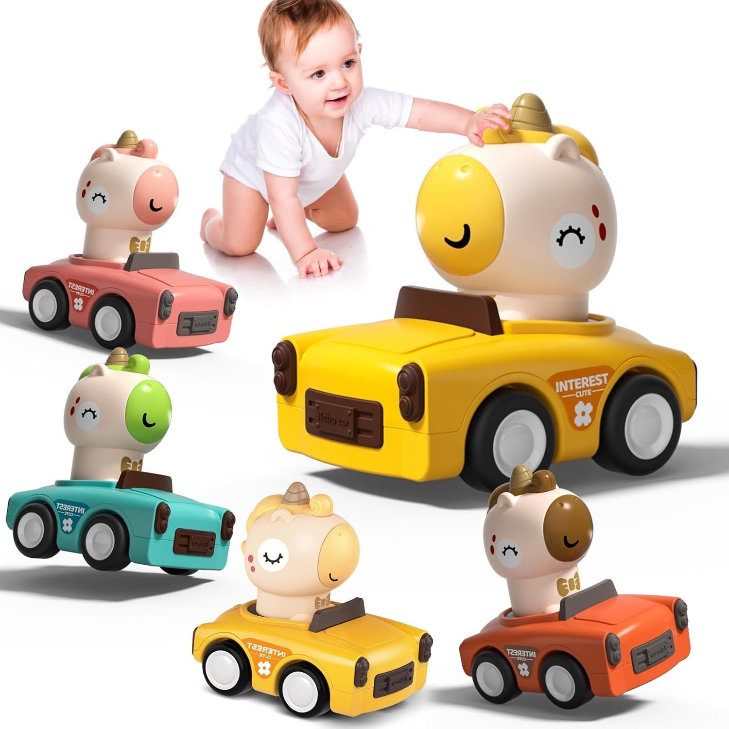 Colorful Friction Car Toy Set with Rotating Animal Drivers – Ideal for Toddlers