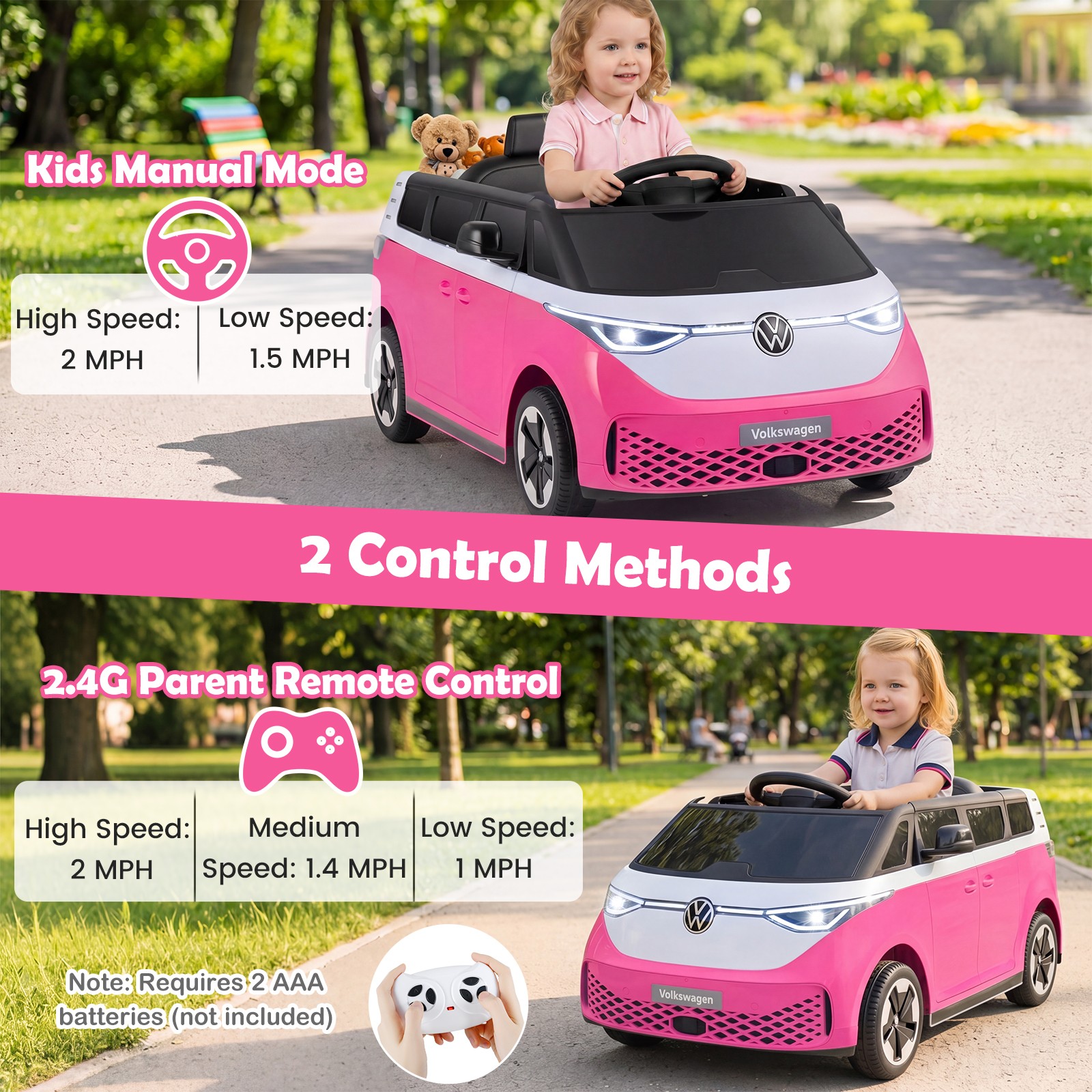 Licensed Volkswagen Ride on Car, 12V Kids Car Bus with Music, Story, Soft Start