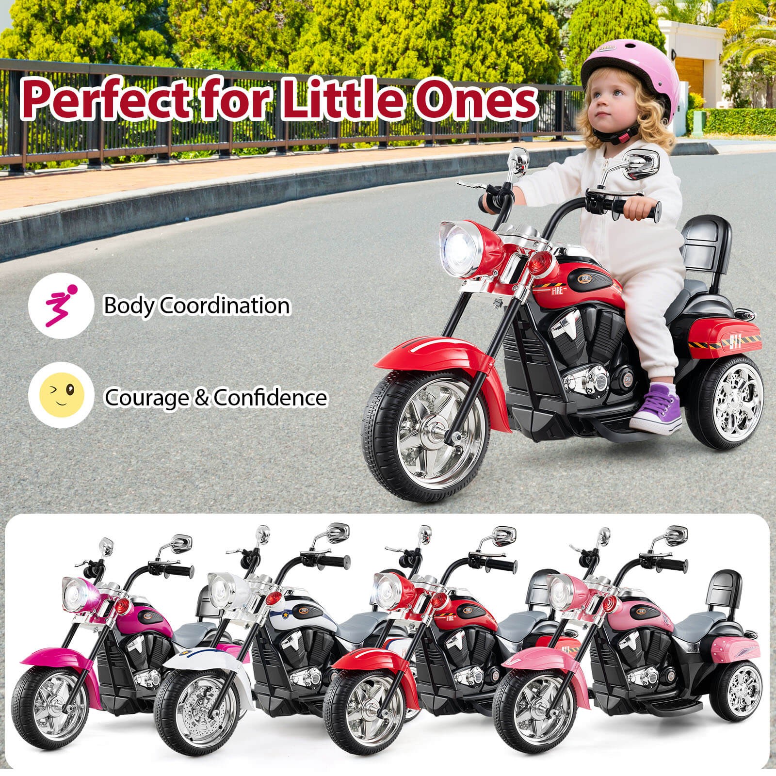 6V Kids Ride On Chopper Motorcycle 3 Wheel Trike w/ Headlight and Horn
