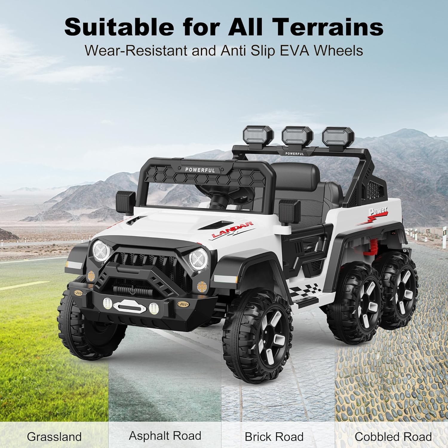 24V Ride on Toys for Big Kids Electric Car 4WD with 6 Wheels 3 Speeds White