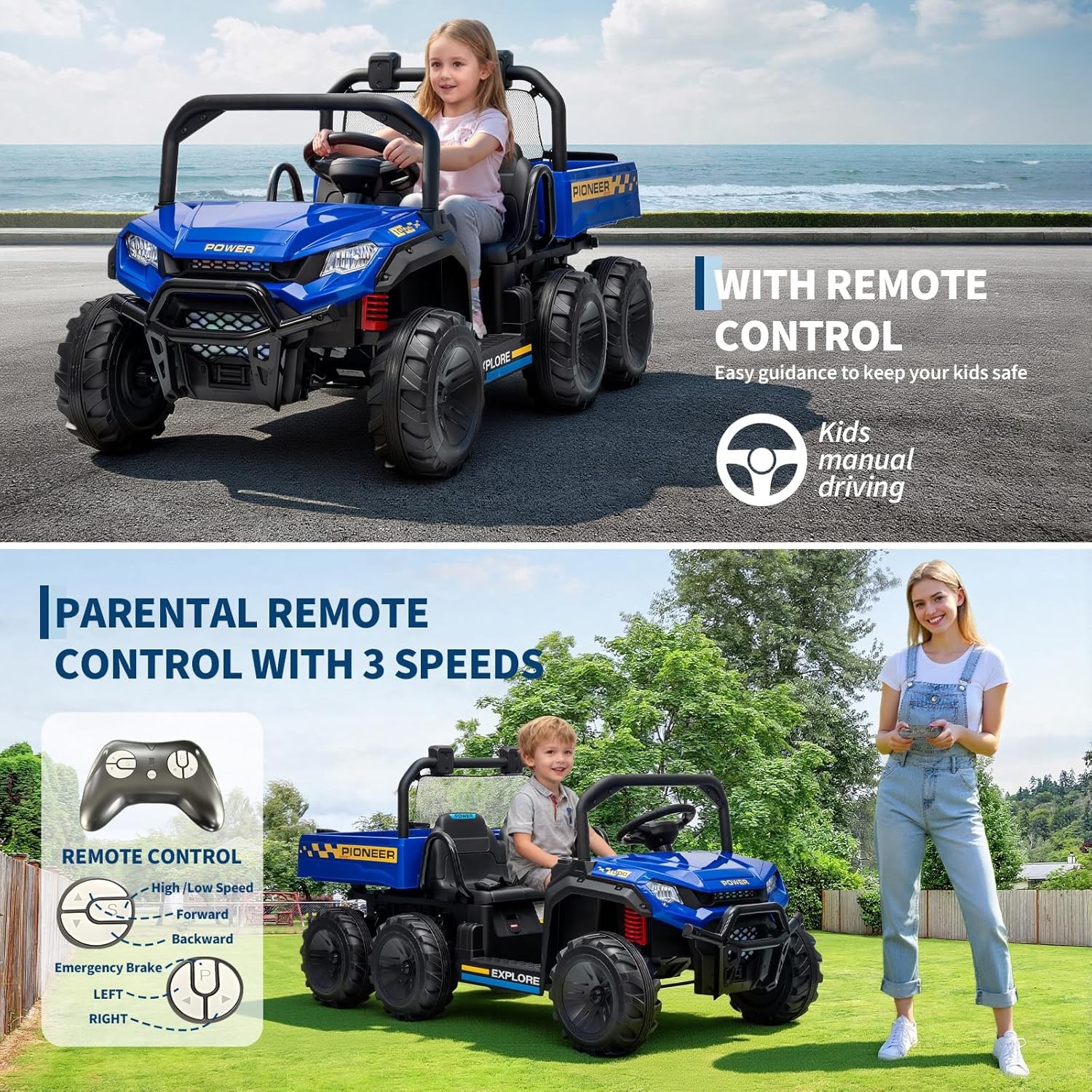 24V 4WD All-Terrain Kids Electric Ride-on Dump Truck 2-Seater with Remote Contro