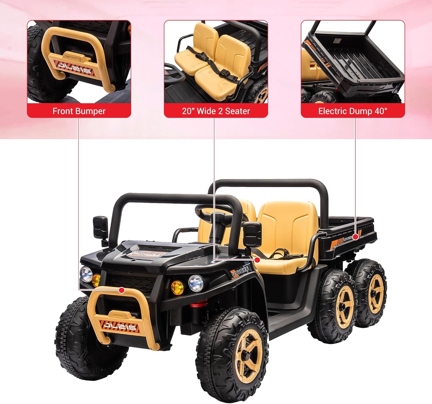 Kids 24V Ride On Dump Truck UTV Electric Ride On Car Toys Vehicles w/ Dump Bed