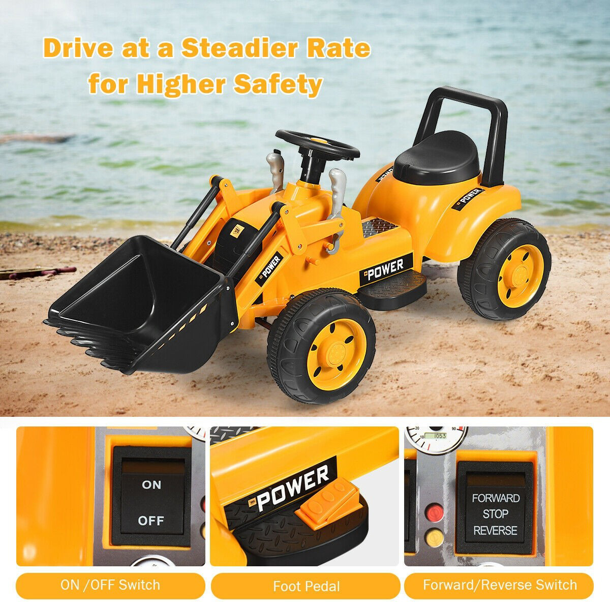 Kids Ride On Excavator Digger 6V Battery Powered Tractor W/Digging Bucket Yellow