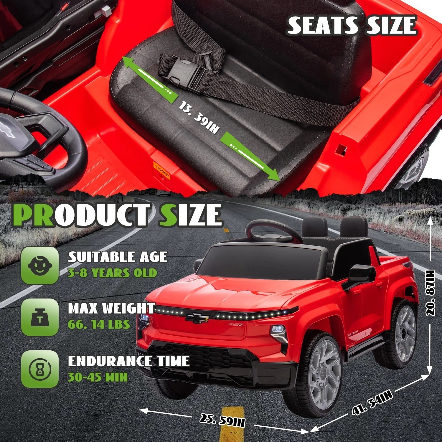 24V Kids Ride On Truck Licensed Chevrolet Silverado Electric Car Toy w/ Remote