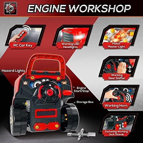 Qaba Truck Engine Toy, Kids Mechanic Set with Lights, Sounds, Steering Wheel …