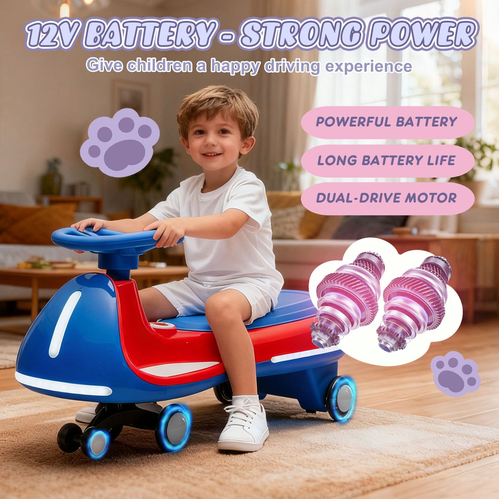 12V Kids Electric Wiggle Ride On Car,Battery Powered Twist Car w/ Wireless Music