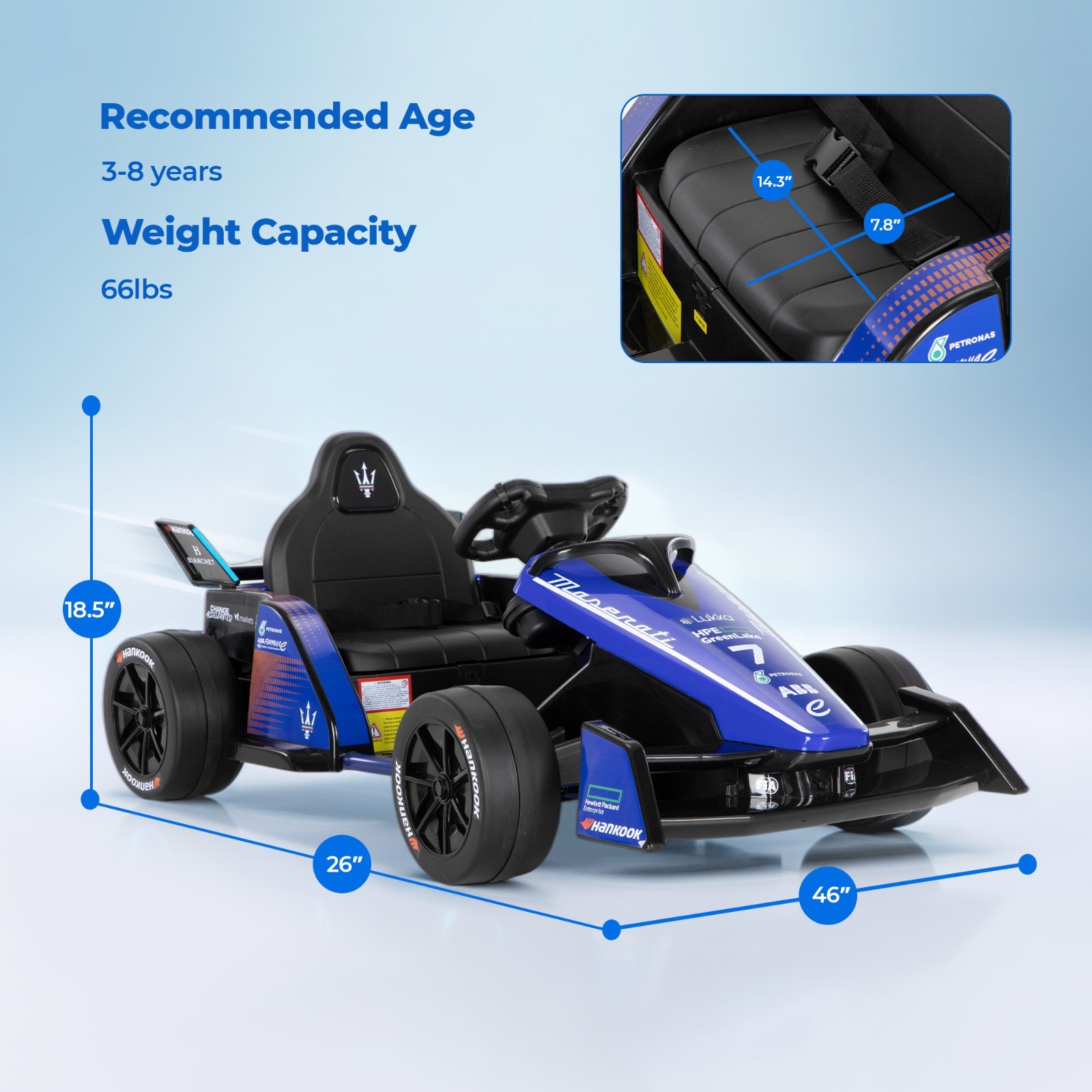 Electric Go Kart for Kids 12V 2x550W Outdoor Race Car Ride on Drift Kart Blue