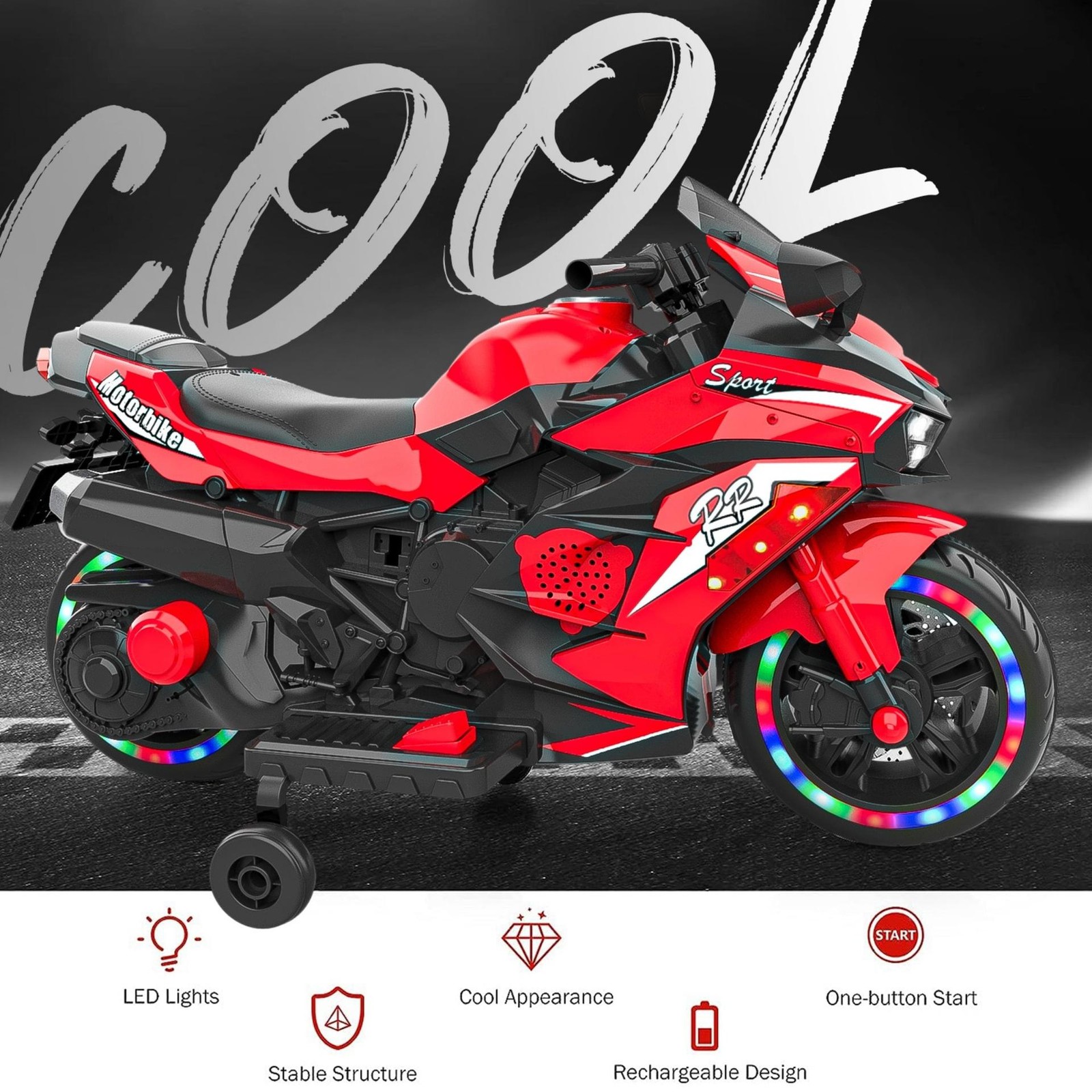 12V Kids Electric Motorcycle LED Lights Ride On Toy Bike 2 Wheels Birthday Gift
