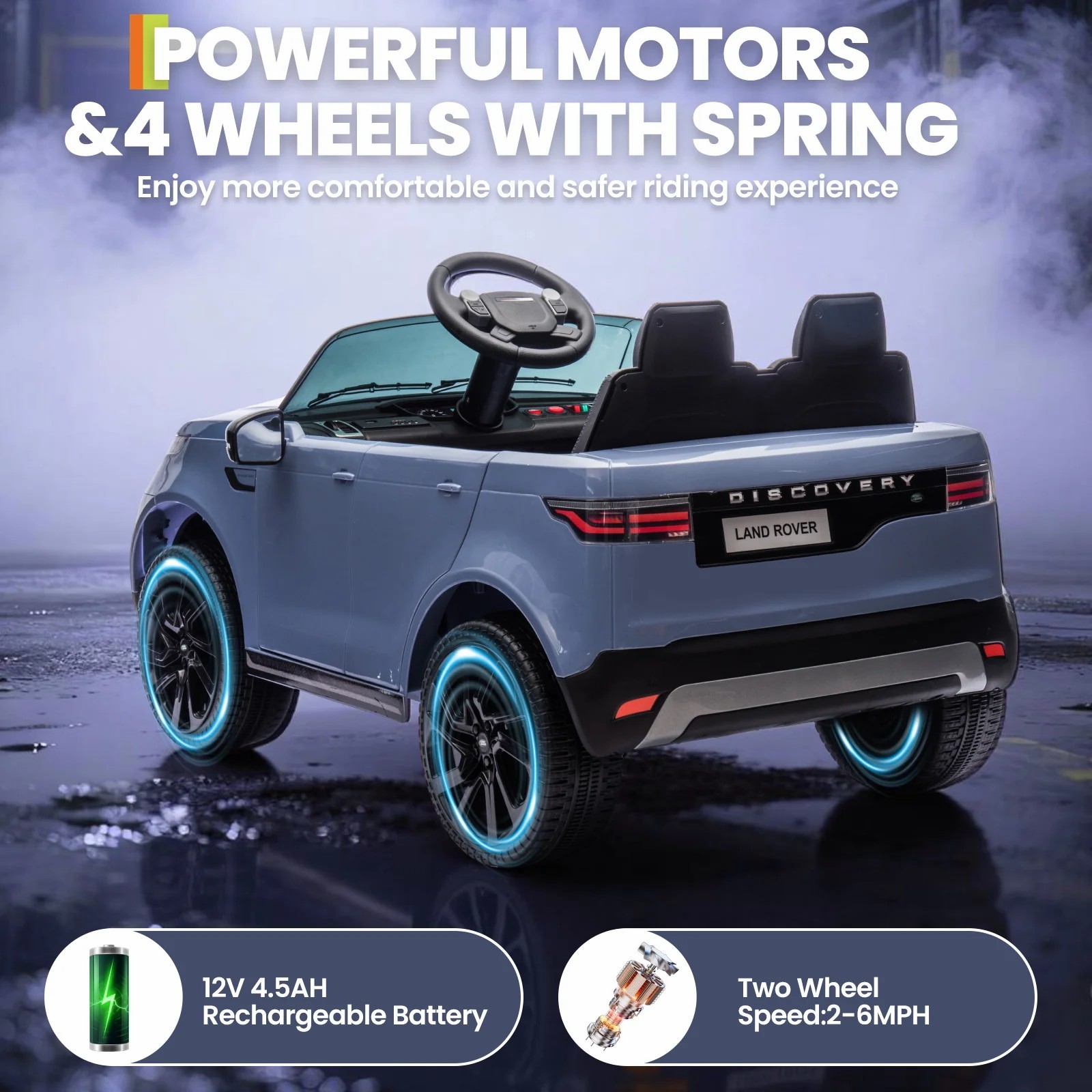 12V Ride On Car Land Rover Style Dual Motor 3Speed Remote Control Light Blue Kid