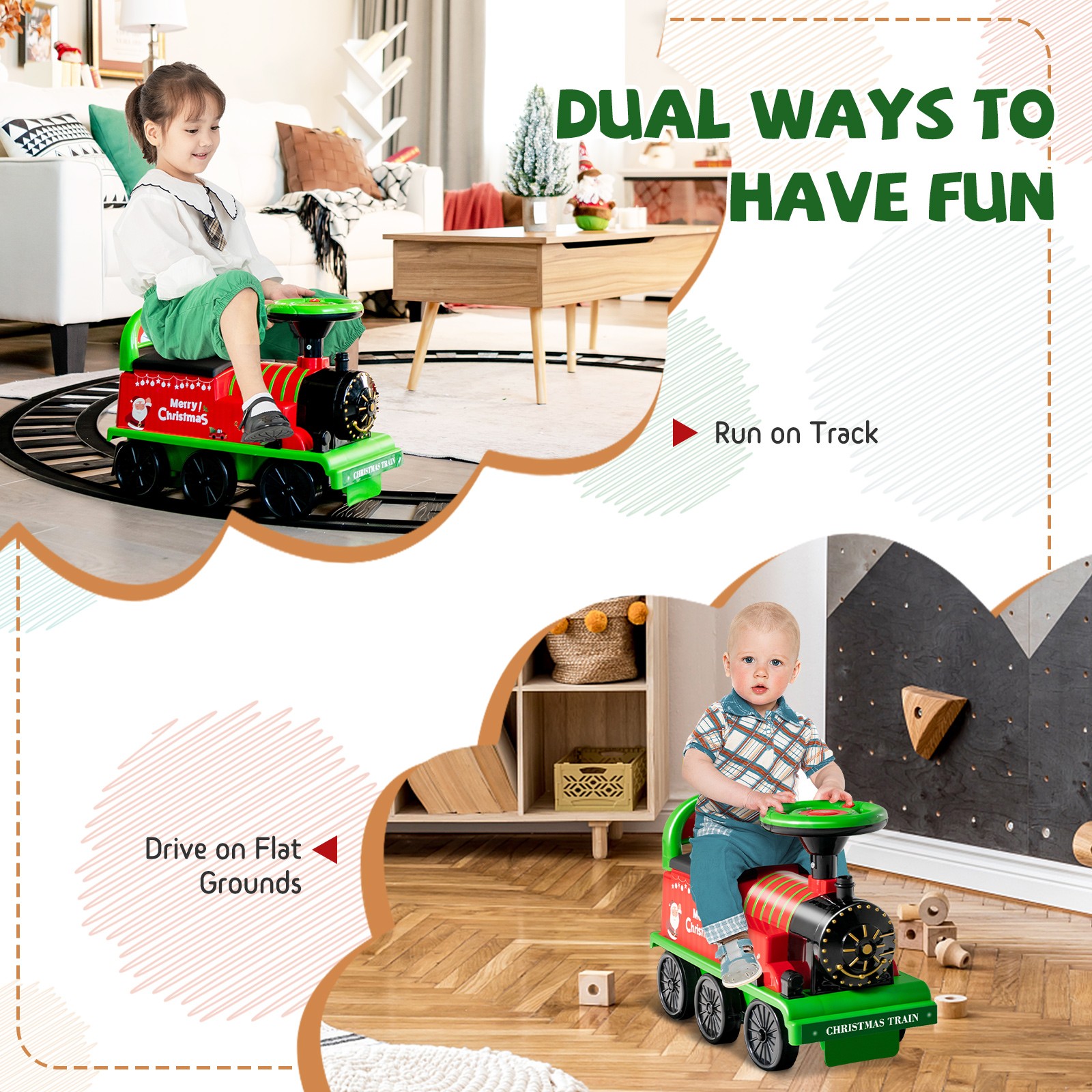 6V Electric Kids Motorized Train Toy with Unique Train Outlook & Stickers Green