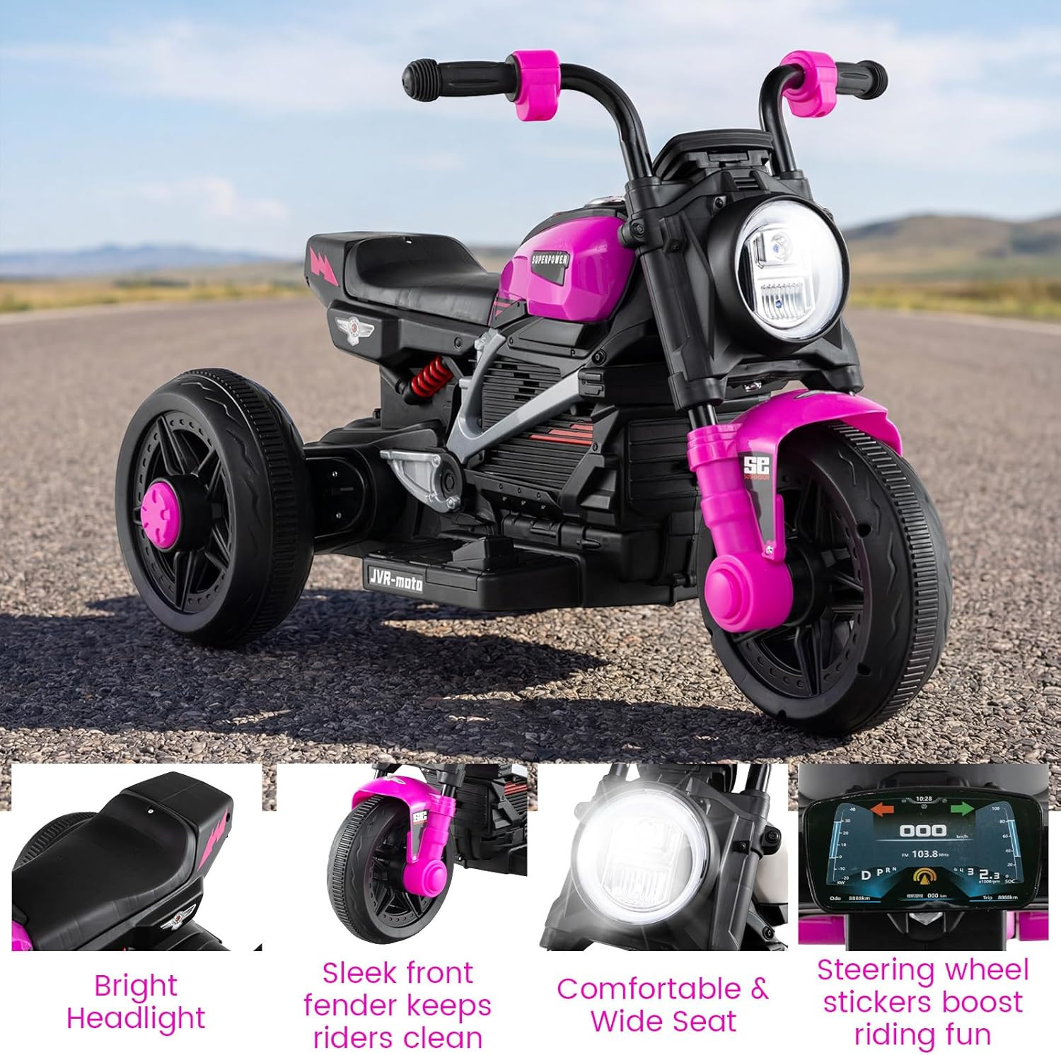 6V Kids Motorcycle with Forward & Reverse Switch, Headlight, Horn, Music, Story,