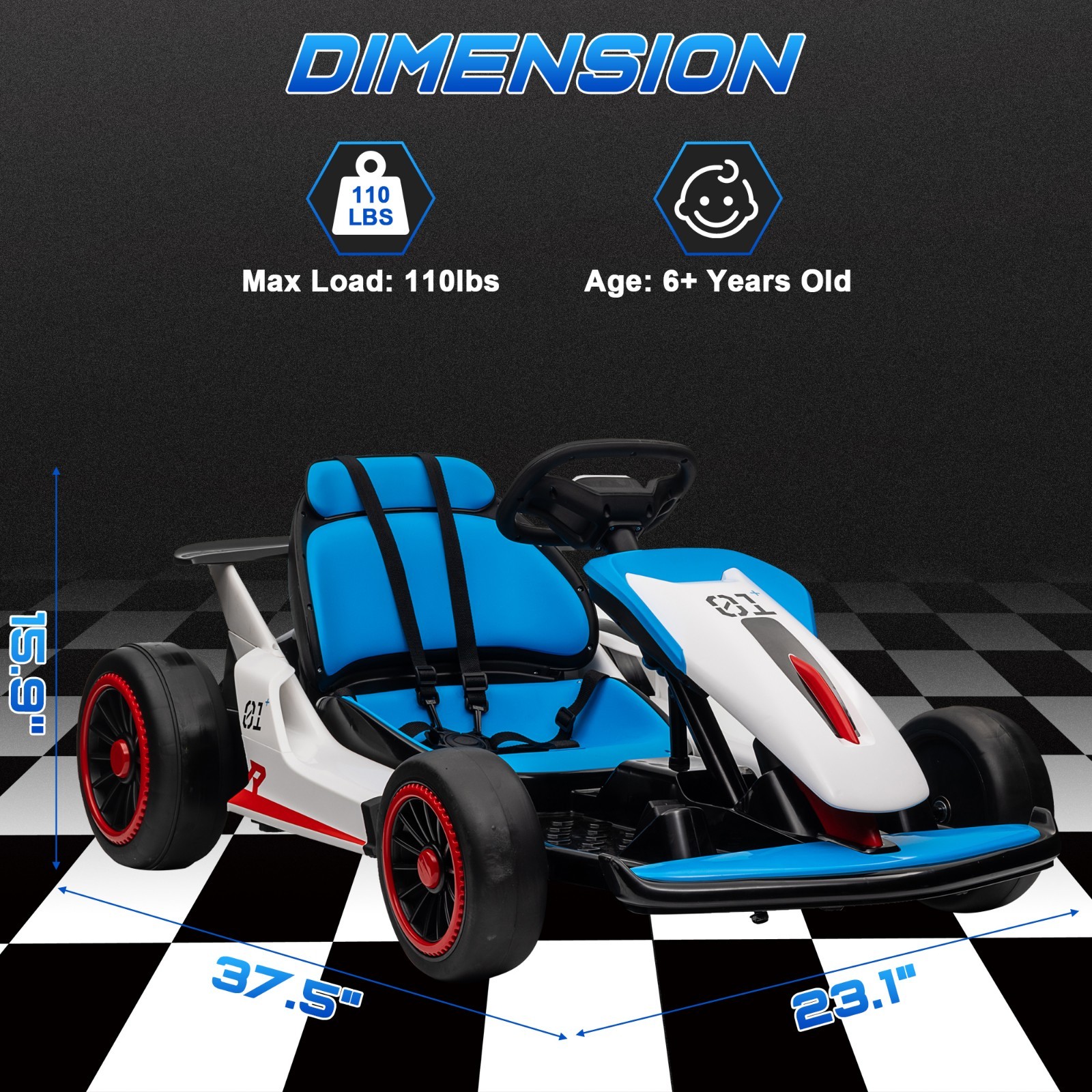 24V 2WD Ride On Race Car for Kids, Drift Kart Car W/ 10Ah Large Battery for Ages