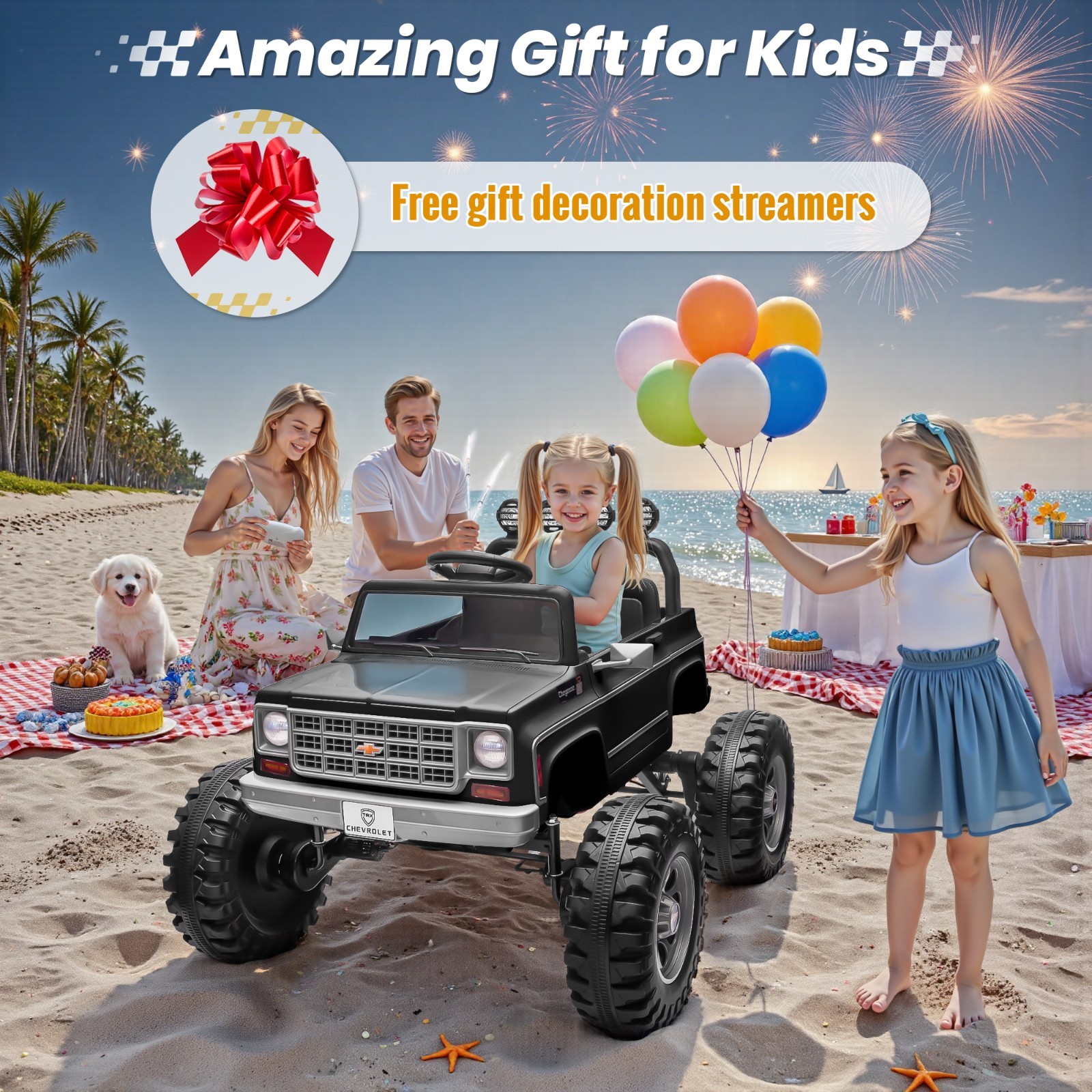 Kids Electric Ride On Truck Chevrolet Cheyenne 24V Remote Bluetooth LED Black