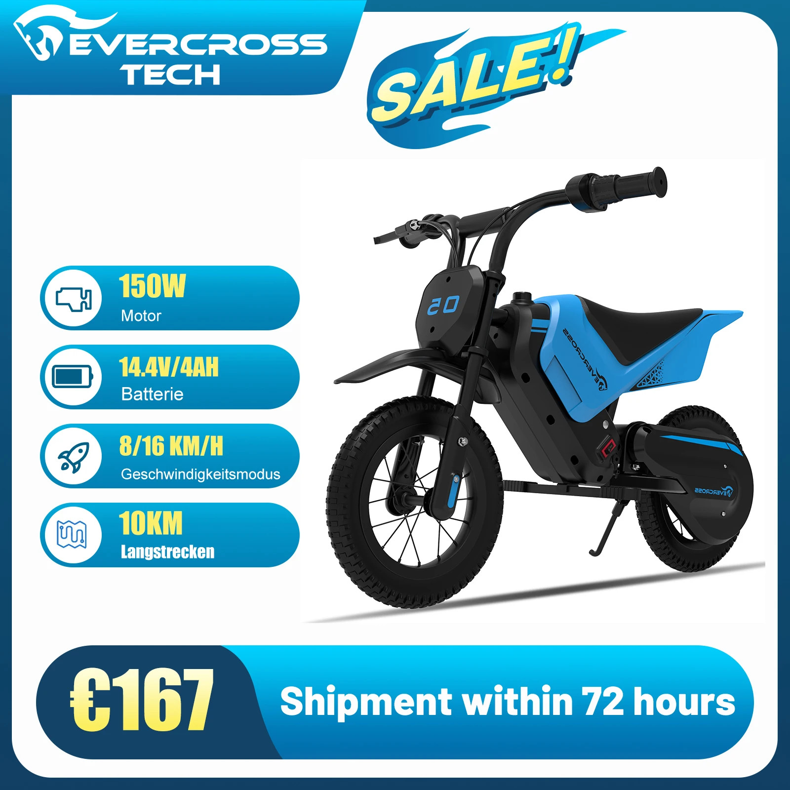 12″” Child Electric Motorcycle, 150W, Speed 8-16km/h, Range 10km, Mo