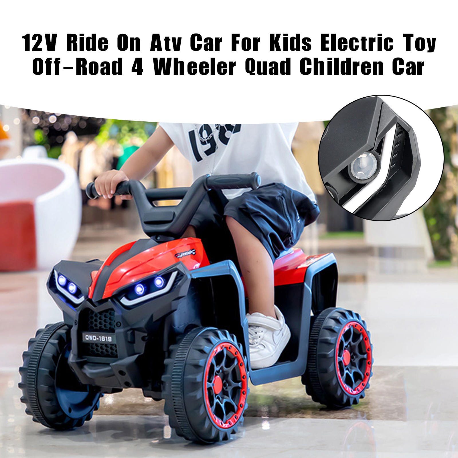 12V Ride On Atv Car For Kids Electric Toy Off-Road 4 Wheeler Quad Children Car`