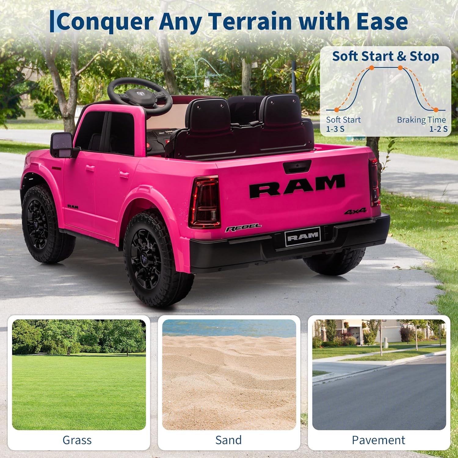2 Seater Electric Car for Kids 24V Ride on Truck Toys Licensed RAM 2500 for Kids