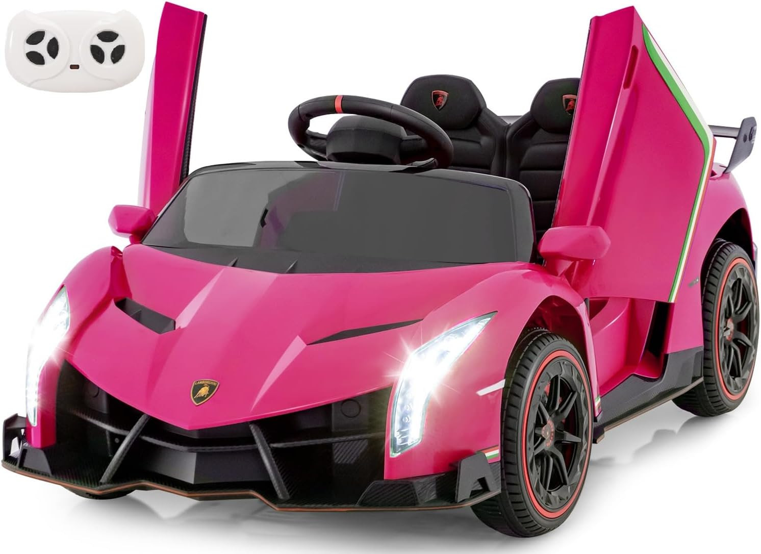 2 Seater Kids Ride on Car, 12V 4WD Licensed Lamborghini Veneno Powered Electric
