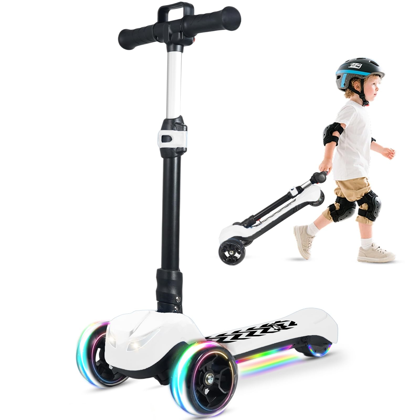 Electric Scooter for Kids Ages 3-12, Full Body Lights Up, Wide Deck, 3 Adjust…