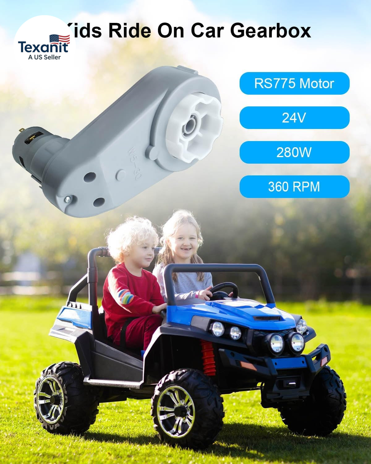 2PCS 24 Volt RS775 Kids Ride on Car Gearbox, 18V-24V Children Electric Car Gearb