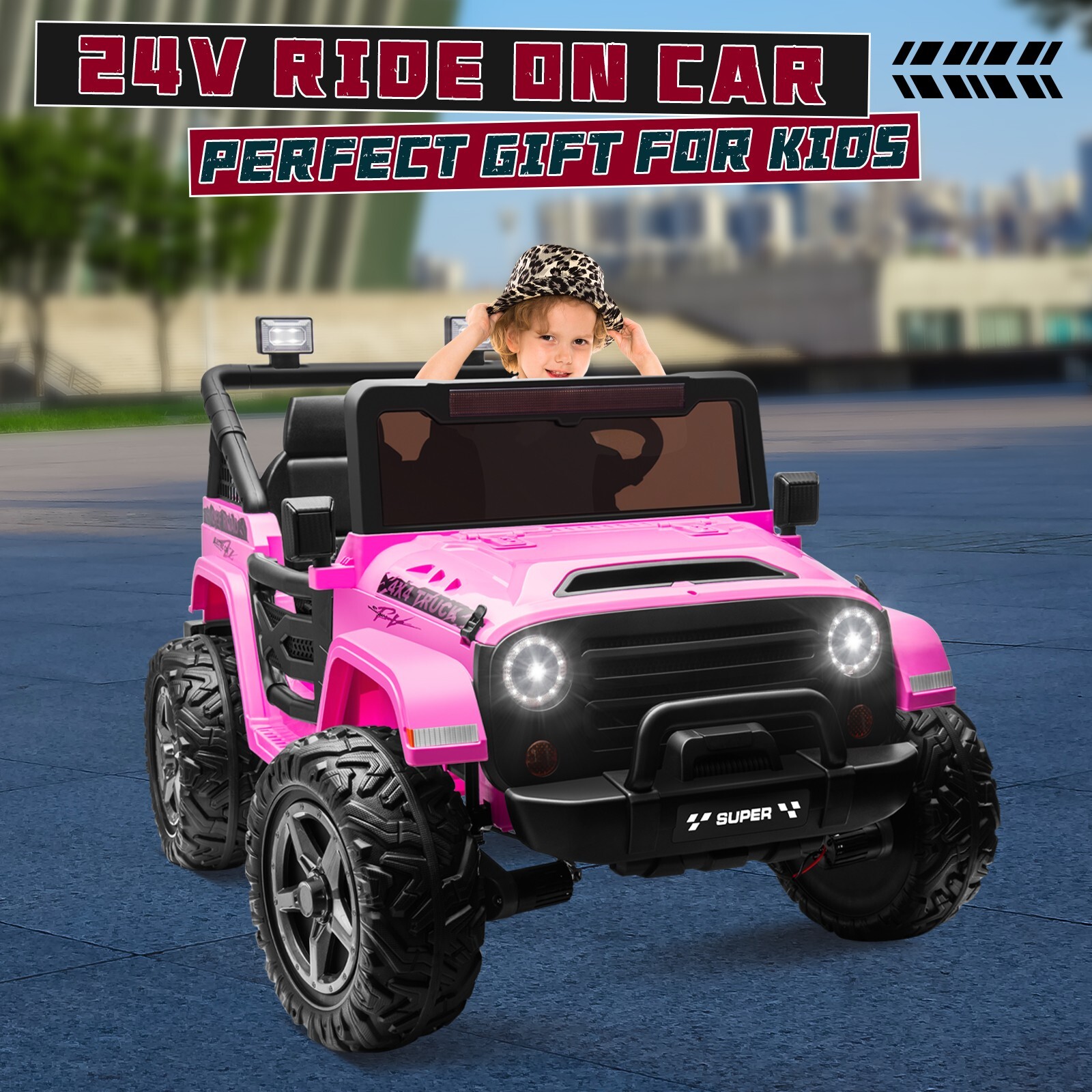 ZEOPHOL Kid Electric Ride On Truck Car 24V 9AH Battery Power Car 4WD/2WD Purple