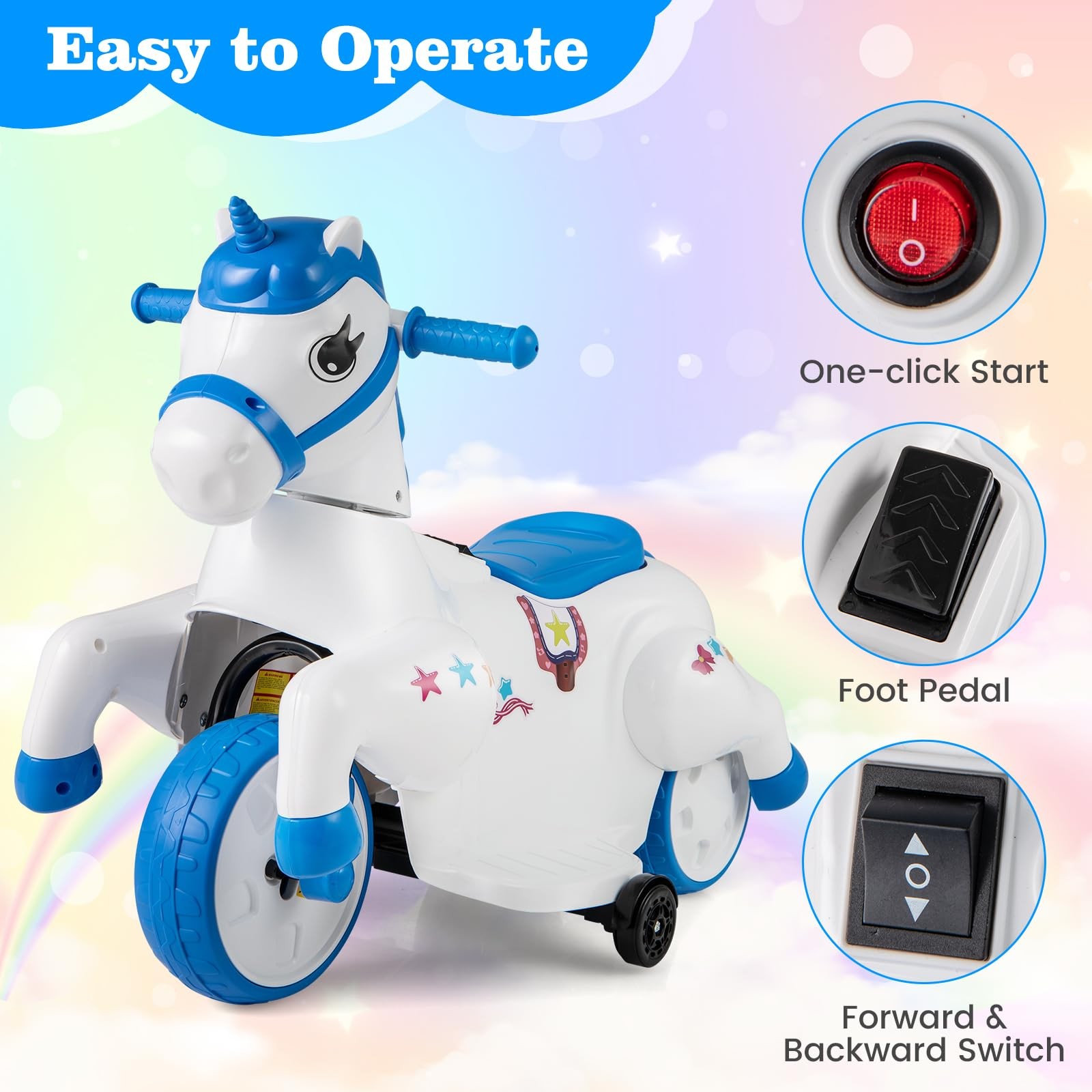 OLAKIDS 2 in 1 Ride on Motorcycle and Horse, Unicorn 6V Battery Powered Ride …