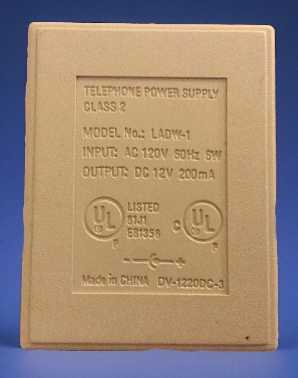 Telephone Power Supply Class 2 Model NAL4DW-1 Output: DC 12V 200mA #09