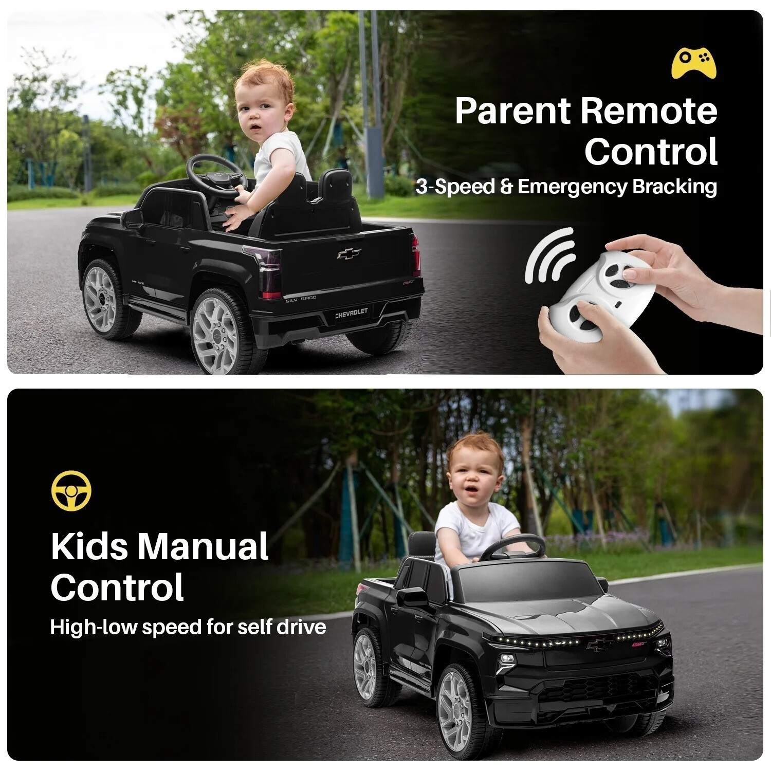 Licensed Chevrolet Silverado Kids Ride on Truck with Remote Electric Car Toy