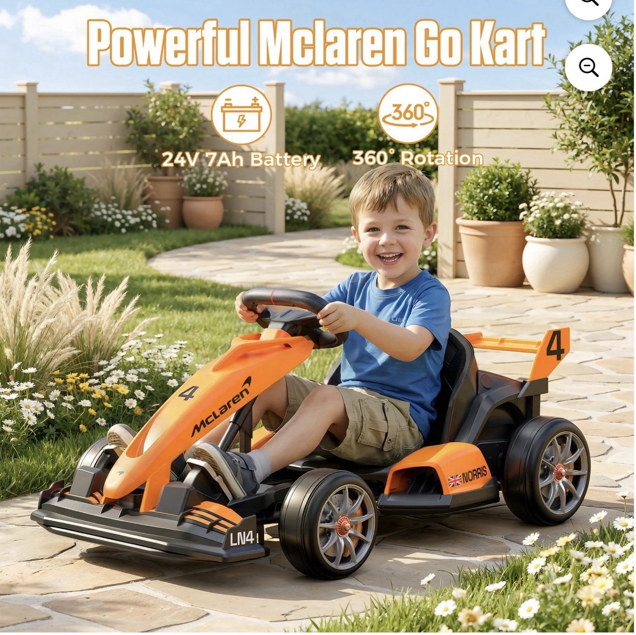 McLaren LN4 24V 7Ah Ride-On Go Kart Orange/Black 2x200W Motors