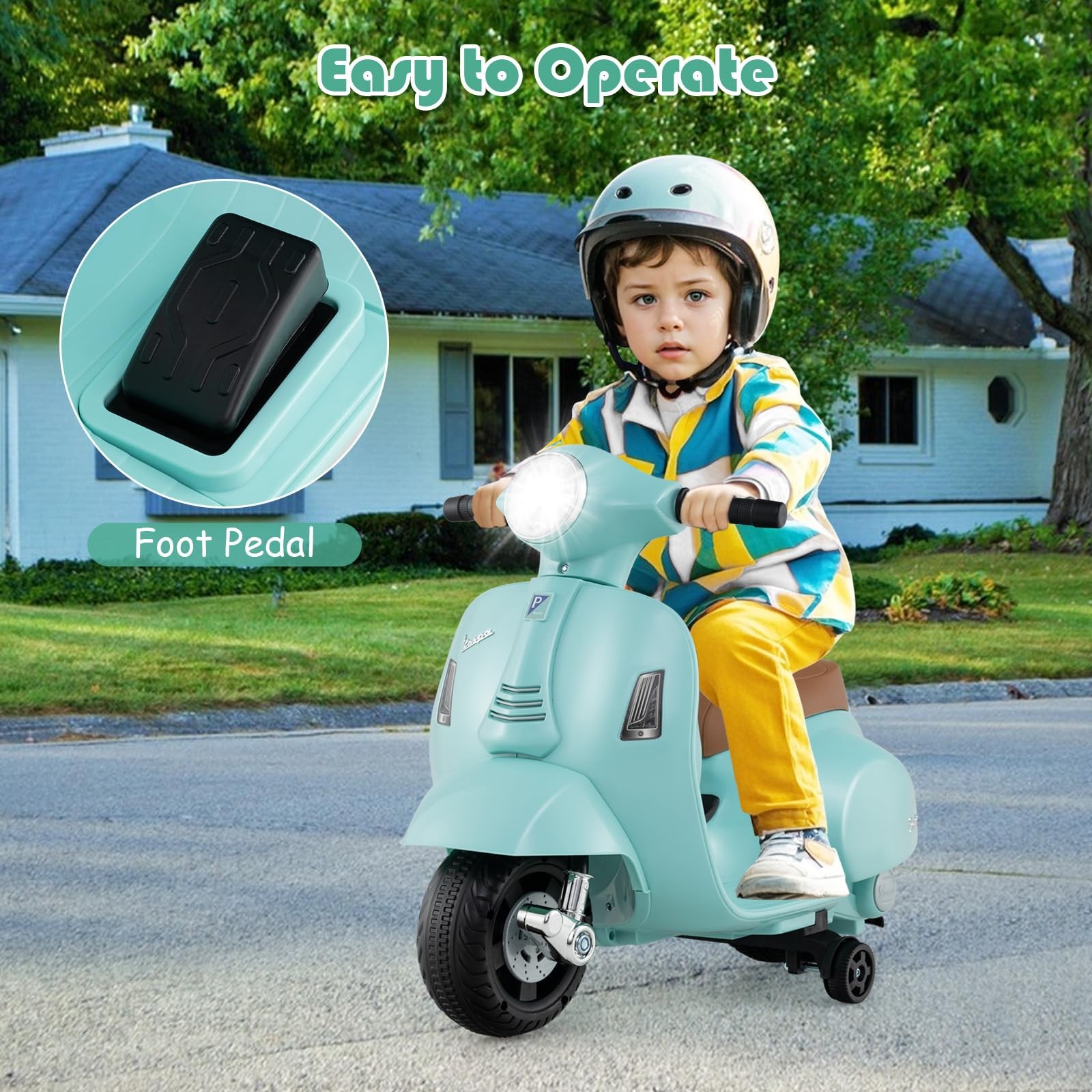 Licensed Vespa Kids Motorcycle by INFANS, 6V Battery Powered Motorbike for To…
