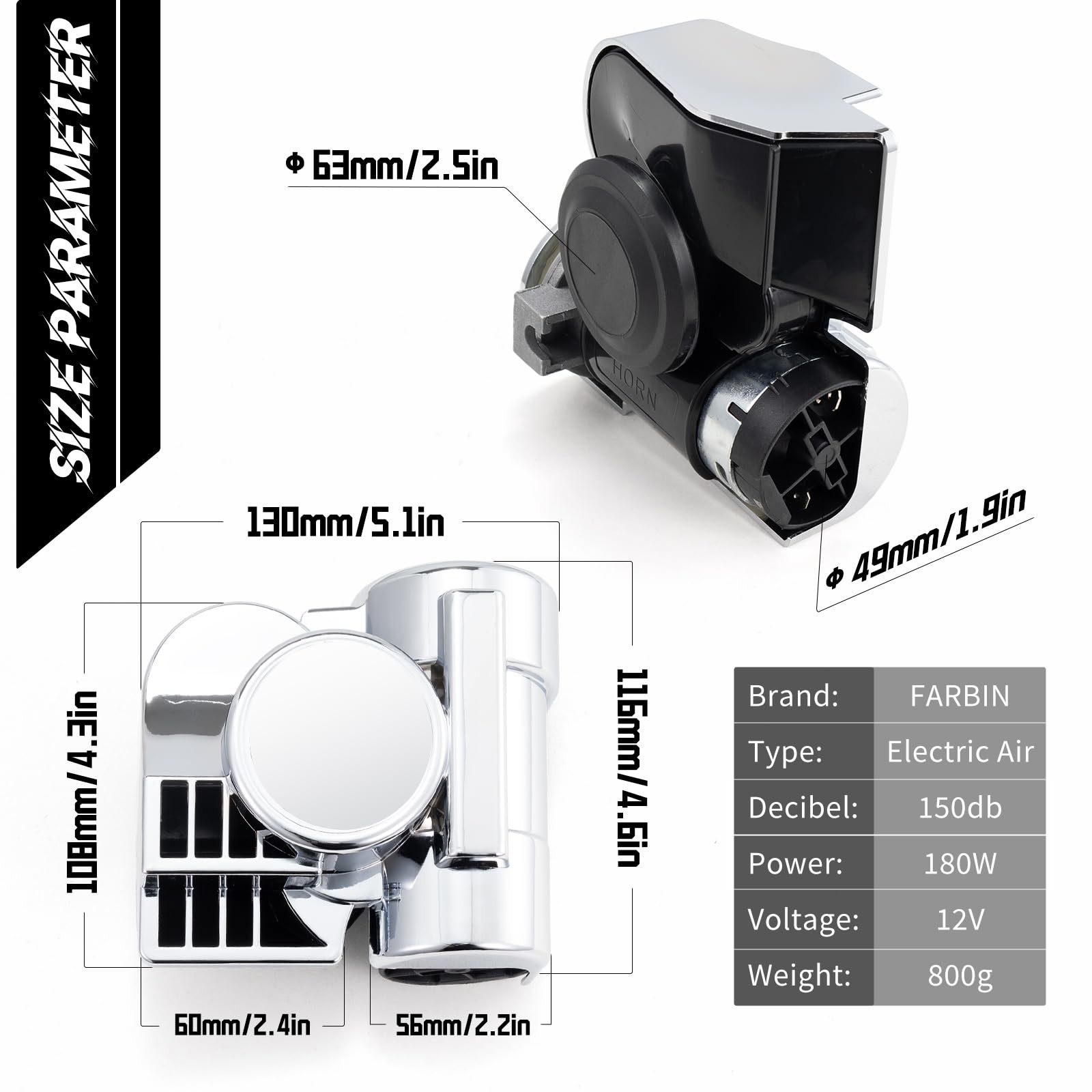 Air Horn for Cars Trucks Motorcycle with Horn Cover Silver 12V 150DB Train So…