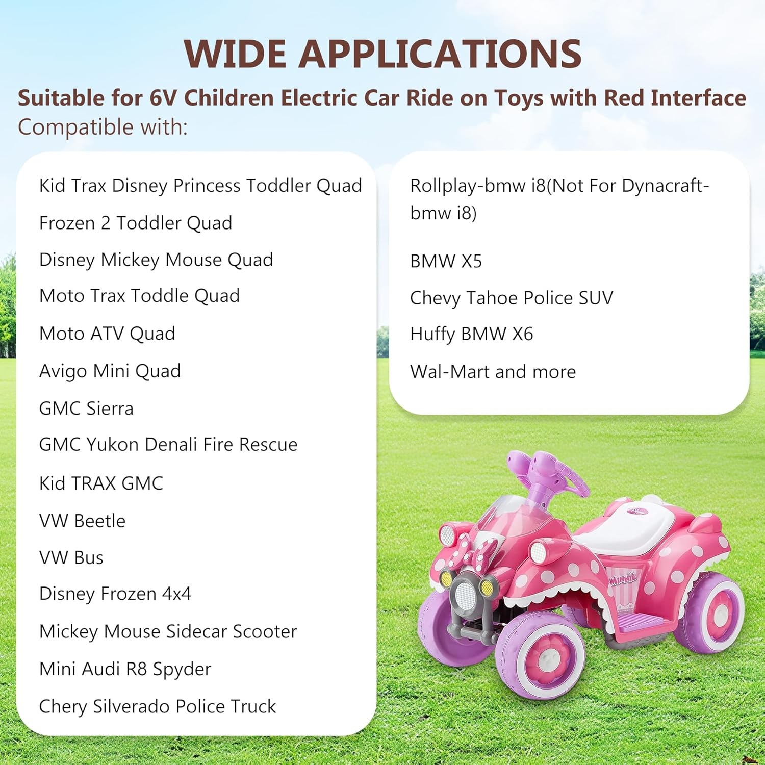 6 Volt Battery Charger for Kids Electric Car, Compatible with Minnie Mouse, BMX